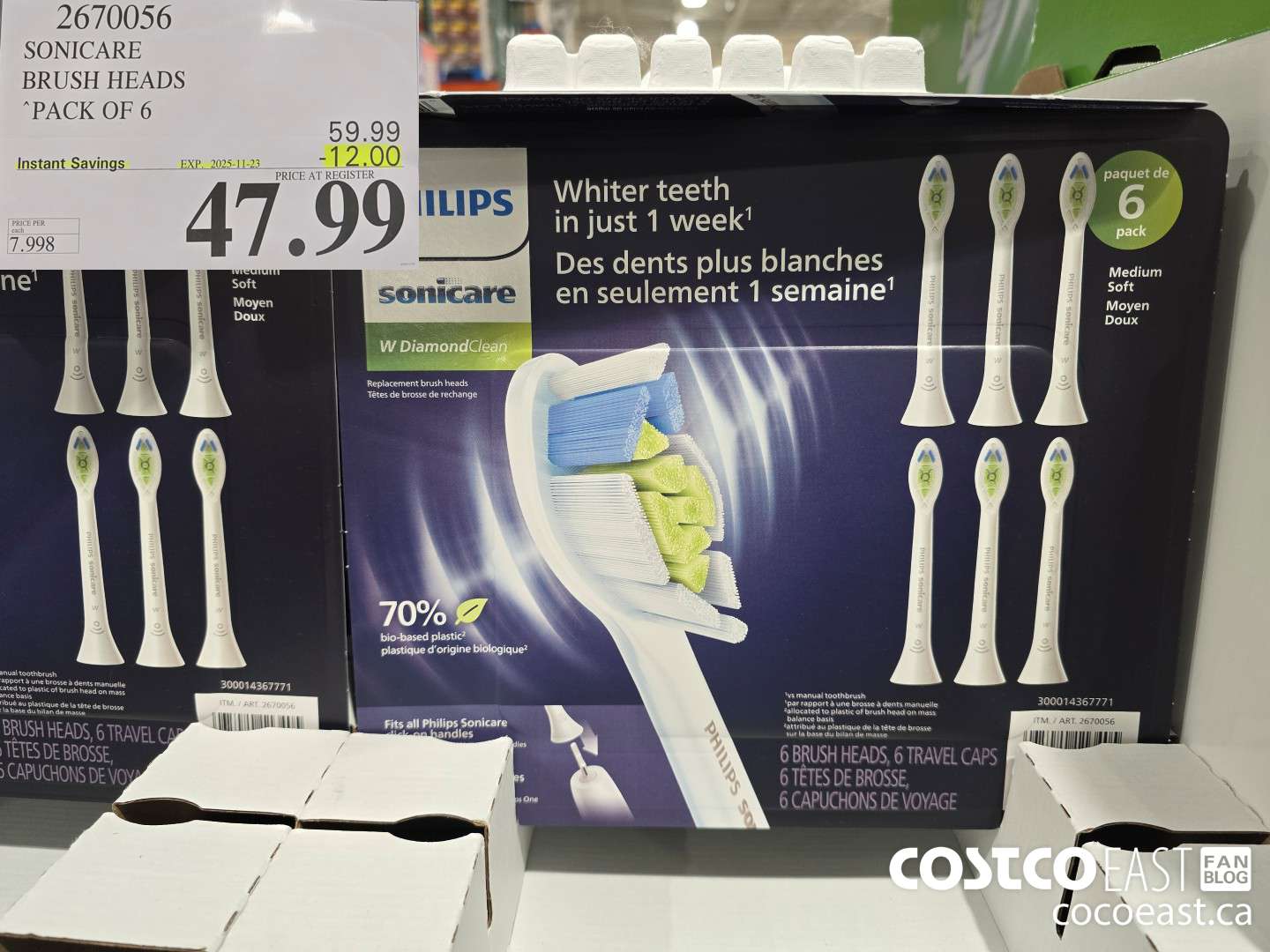 2670056 SONICARE BRUSH HEADS “PACK OF 6 ($12.00 INSTANT SAVINGS EXPIRES ON 2025-11-23) $47.99
