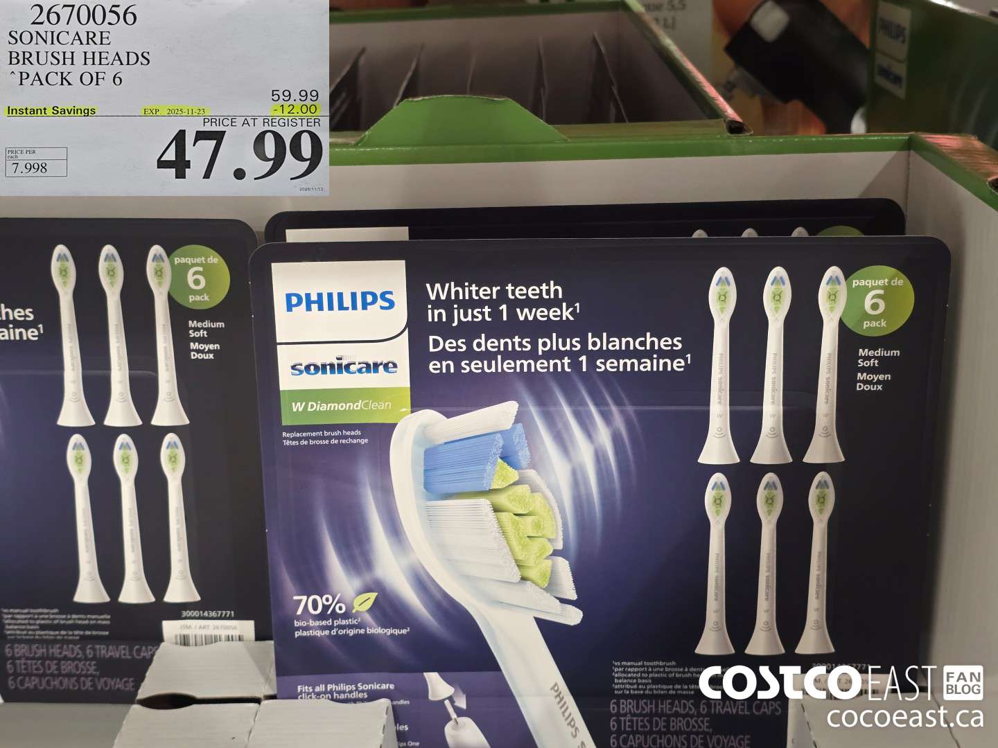 2670056 SONICARE BRUSH HEADS “PACK OF 6 ($12.00 INSTANT SAVINGS EXPIRES ON 2025-11-23) $47.99