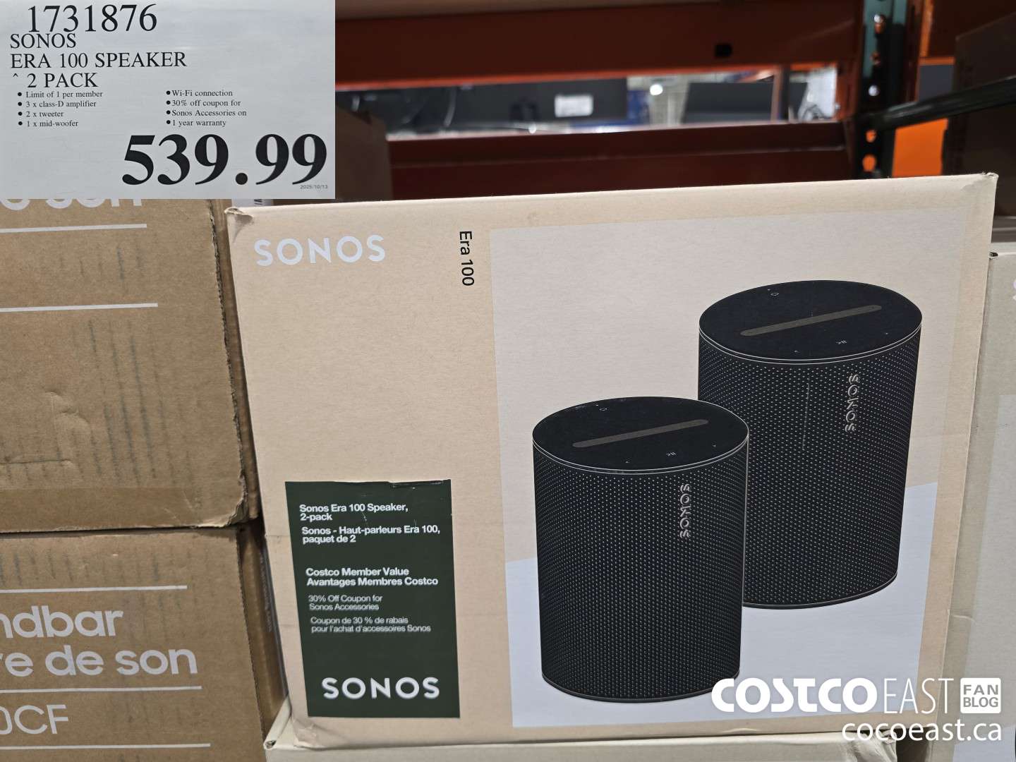 1731876 SONOS ERA 100 SPEAKER 2 PACK $539.99