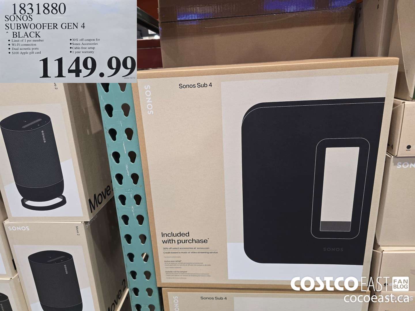 1831880 SONOS SUBWOOFER GEN 4 * BLACK $1149.99