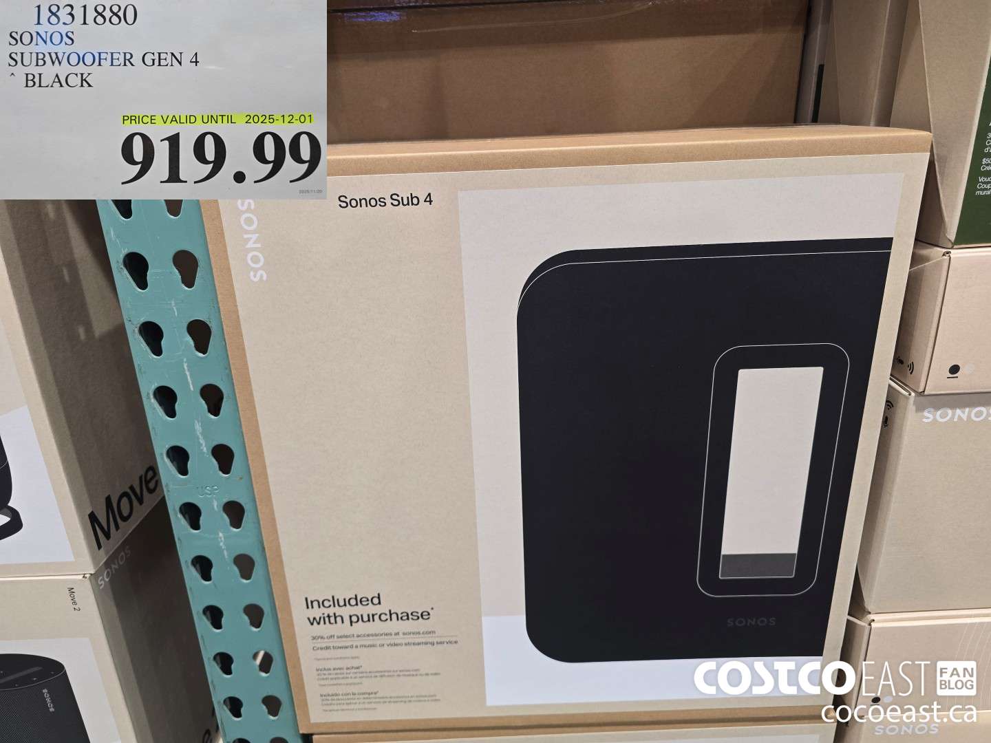 1831880 SONOS SUBWOOFER GEN 4 * BLACK $919.99