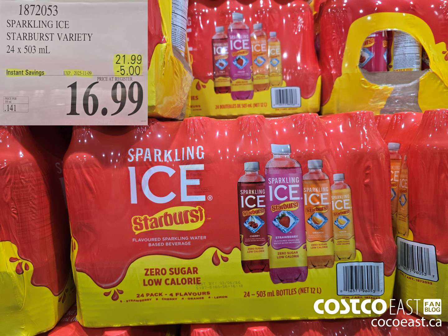 1872053 SPARKLING ICE STARBURST VARIETY 24 x 503 mL ($5.00 INSTANT SAVINGS EXPIRES ON 2025-11-09) $16.99