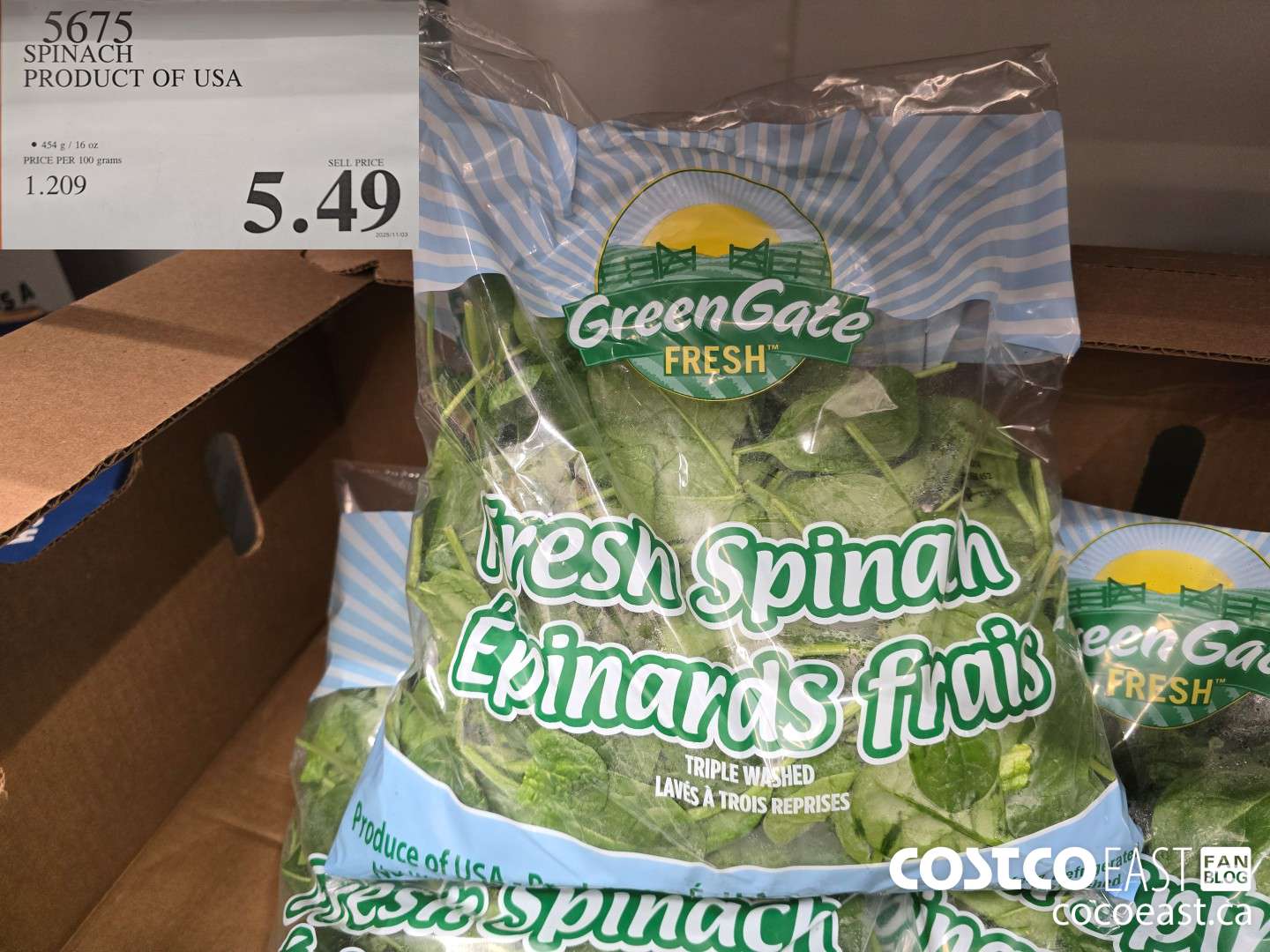5675 SPINACH PRODUCT OF USA $5.49