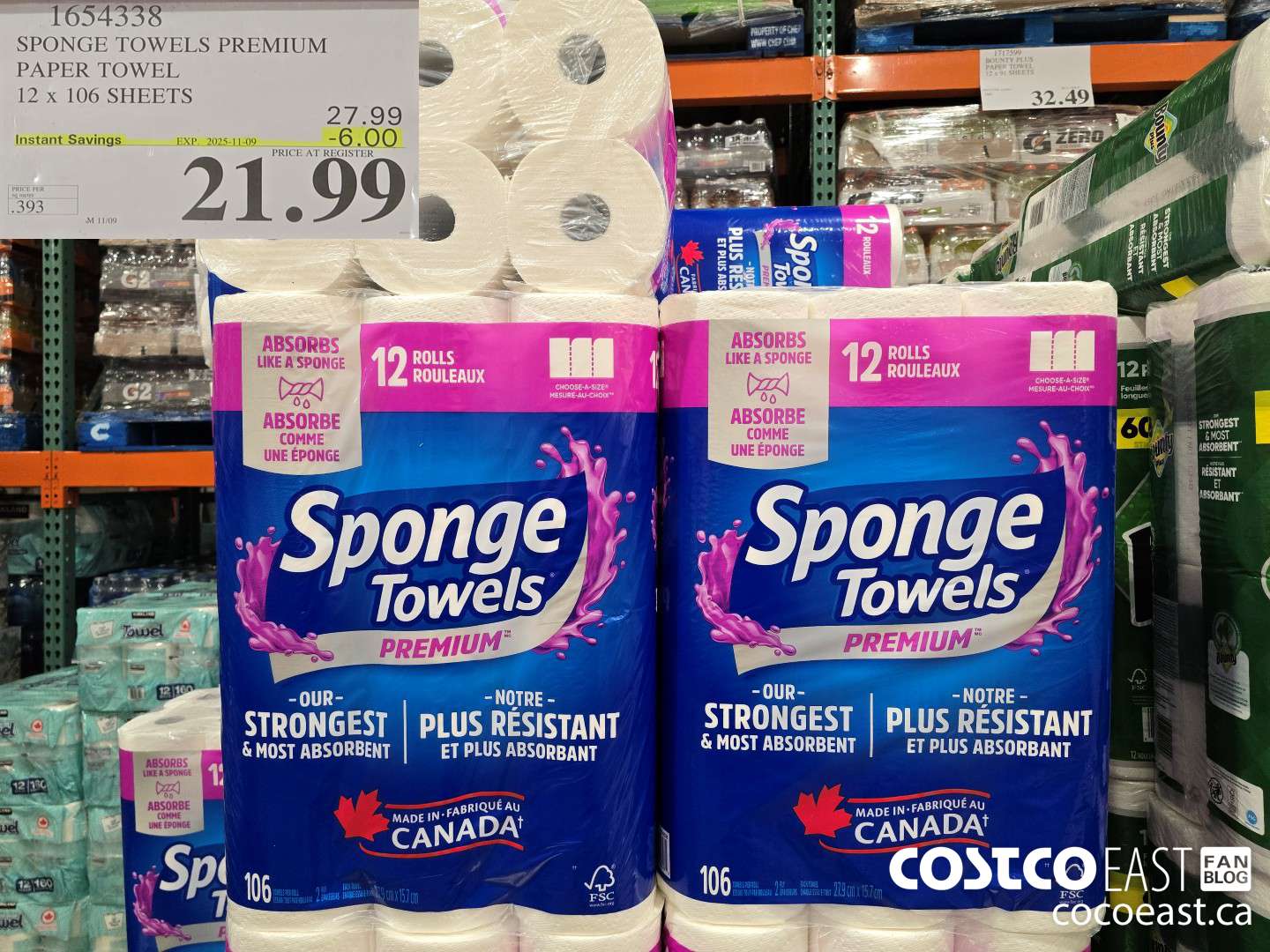 1654338 SPONGE TOWELS PREMIUM PAPER TOWEL 12 x 106 SHEETS ($6.00 INSTANT SAVINGS EXPIRES ON 2025-11-09) $21.99