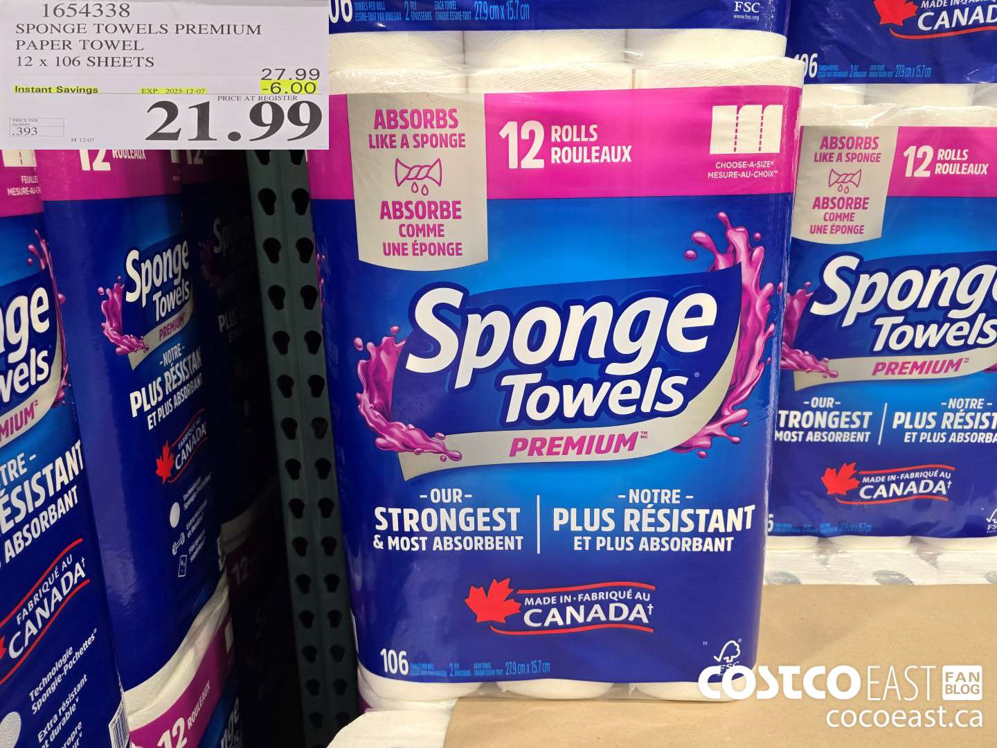 1654338 SPONGE TOWELS PREMIUM PAPER TOWEL 12 x 106 SHEETS ($6.00 INSTANT SAVINGS EXPIRES ON 2025-12-07) $21.99