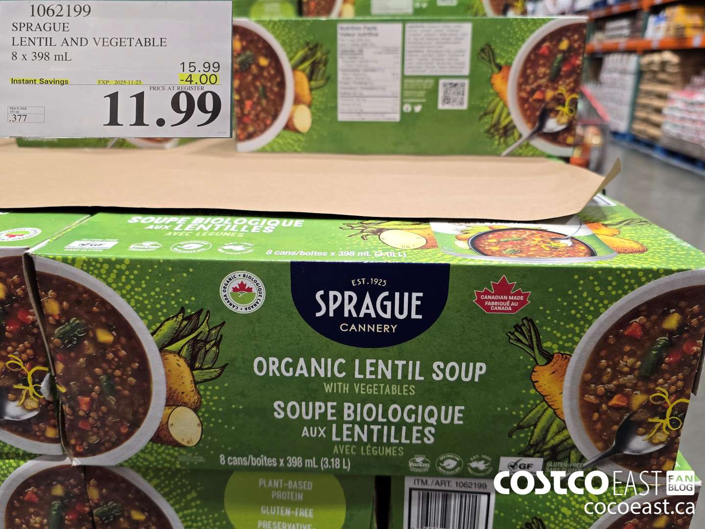 1062199 SPRAGUE LENTIL AND VEGETABLE 8 X 398 ML ($4.00 INSTANT SAVINGS EXPIRES ON 2025-11-23) $11.99