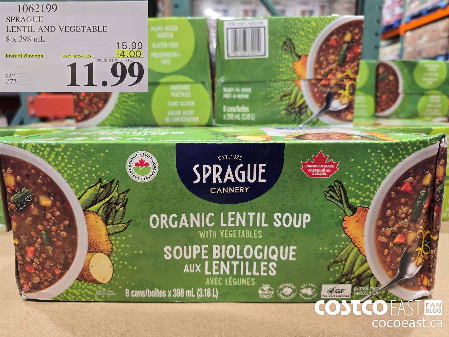 1062199 SPRAGUE LENTIL AND VEGETABLE SOUP 8 X 398 ML ($4.00 INSTANT SAVINGS EXPIRES ON 2025-11-23) $11.99