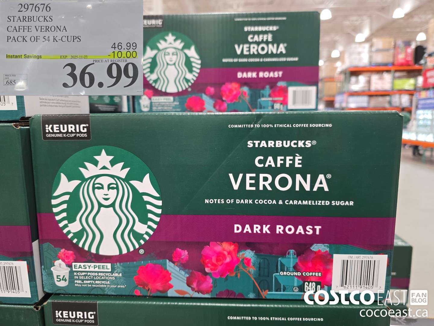 297676 STARBUCKS CAFFE VERONA PACK OF 54 K-CUPS ($10.00 INSTANT SAVINGS EXPIRES ON 2025-11-23) $36.99