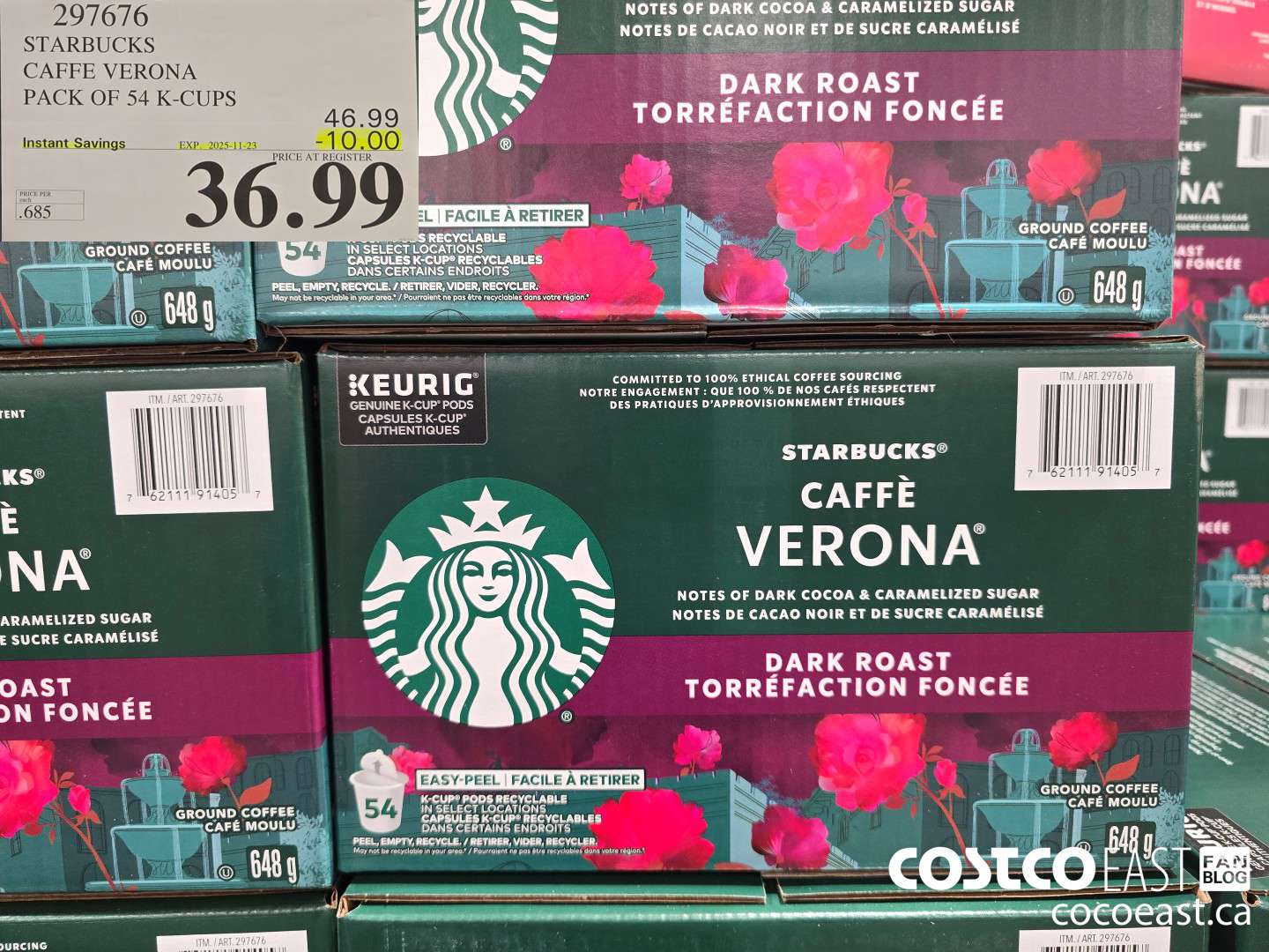 297676 STARBUCKS CAFFE VERONA PACK OF 54 K-CUPS ($10.00 INSTANT SAVINGS EXPIRES ON 2025-11-23) $36.99