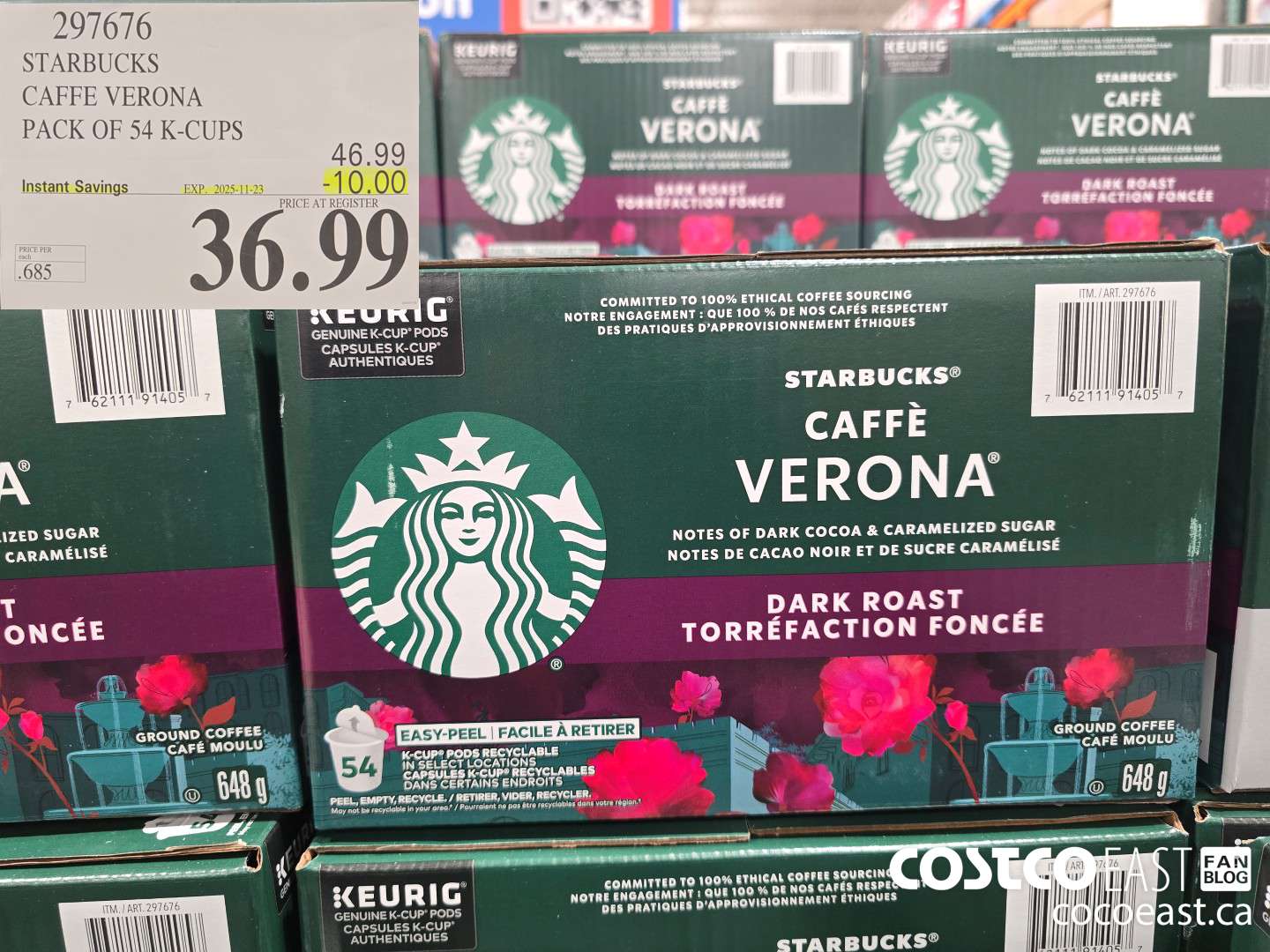 297676 STARBUCKS CAFFE VERONA PACK OF 54 K-CUPS ($10.00 INSTANT SAVINGS EXPIRES ON 2025-11-23) $36.99