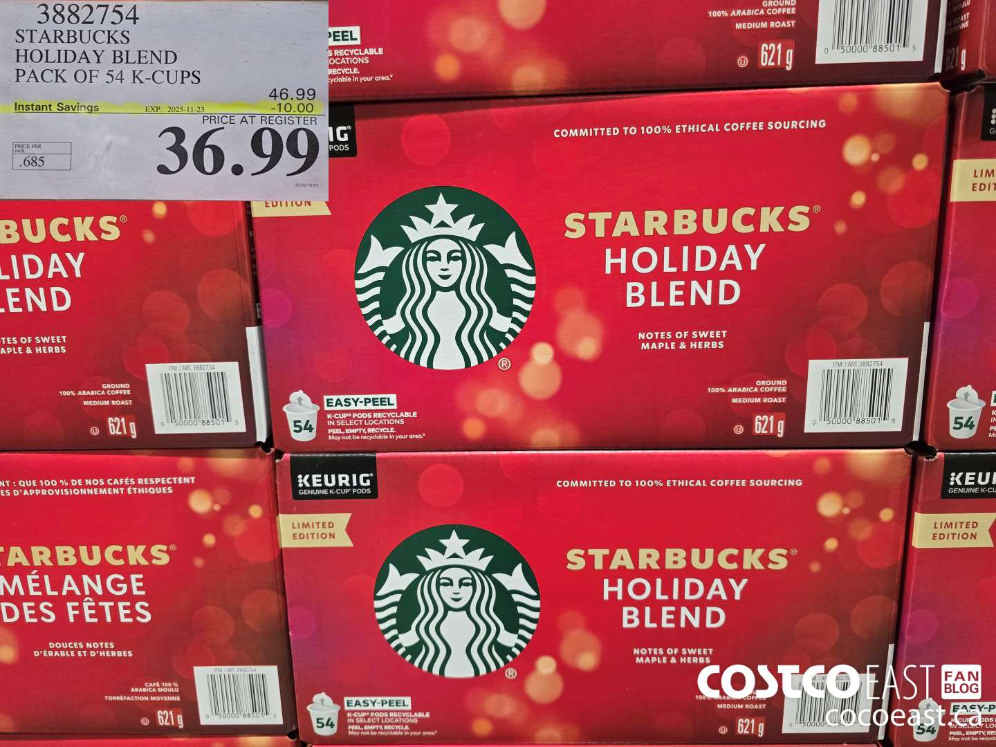 3882754 STARBUCKS HOLIDAY BLEND PACK OF 54 K-CUPS ($10.00 INSTANT SAVINGS EXPIRES ON 2025-11-23) $36.99