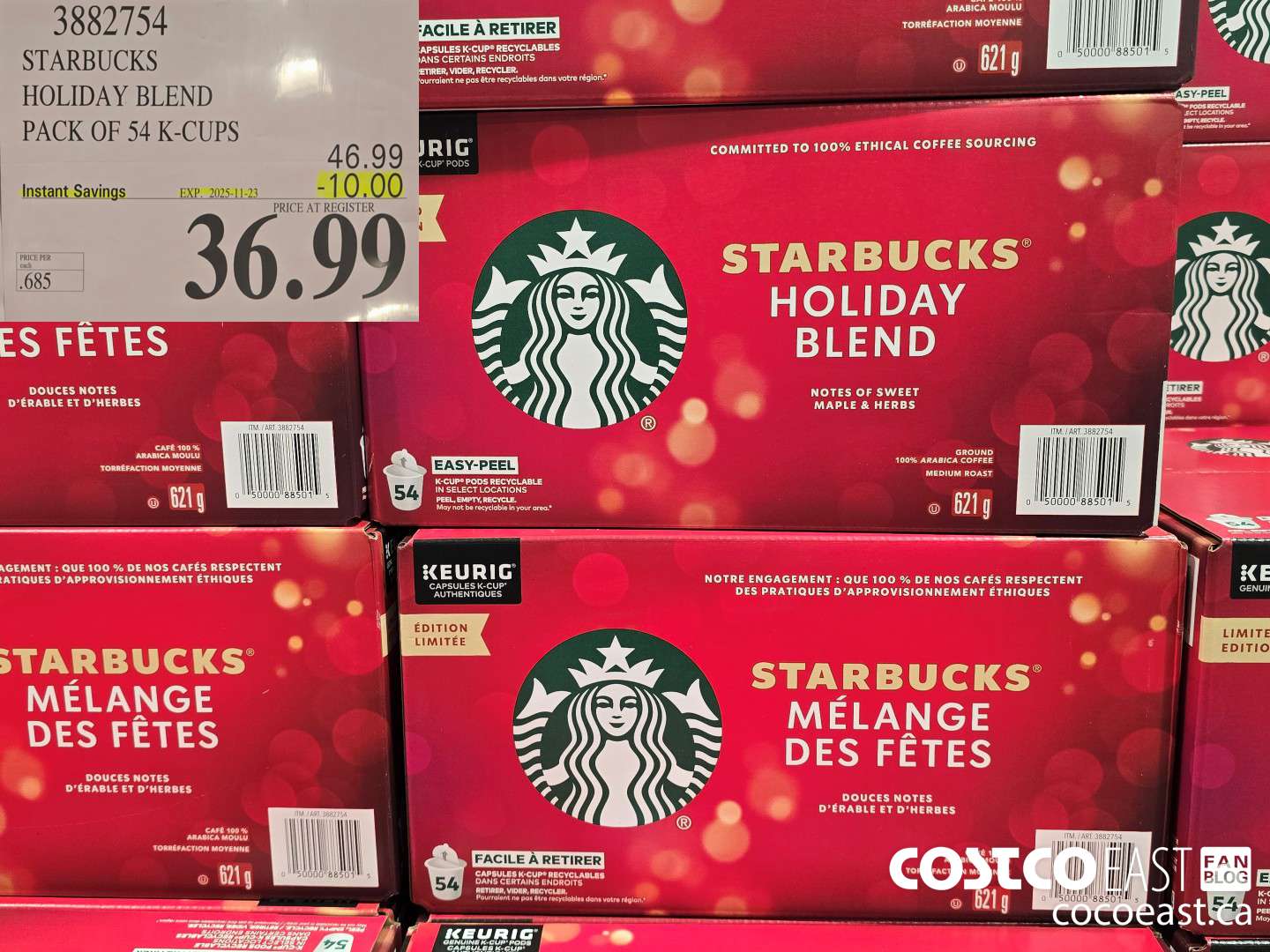 3882754 STARBUCKS HOLIDAY BLEND PACK OF 54 K-CUPS ($10.00 INSTANT SAVINGS EXPIRES ON 2025-11-23) $36.99