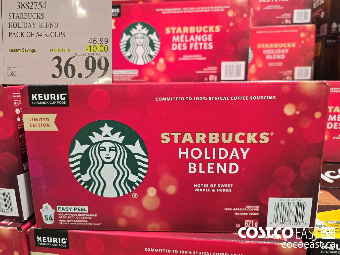 3882754 STARBUCKS HOLIDAY BLEND PACK OF 54 K-CUPS ($10.00 INSTANT SAVINGS EXPIRES ON 2025-11-23) $36.99