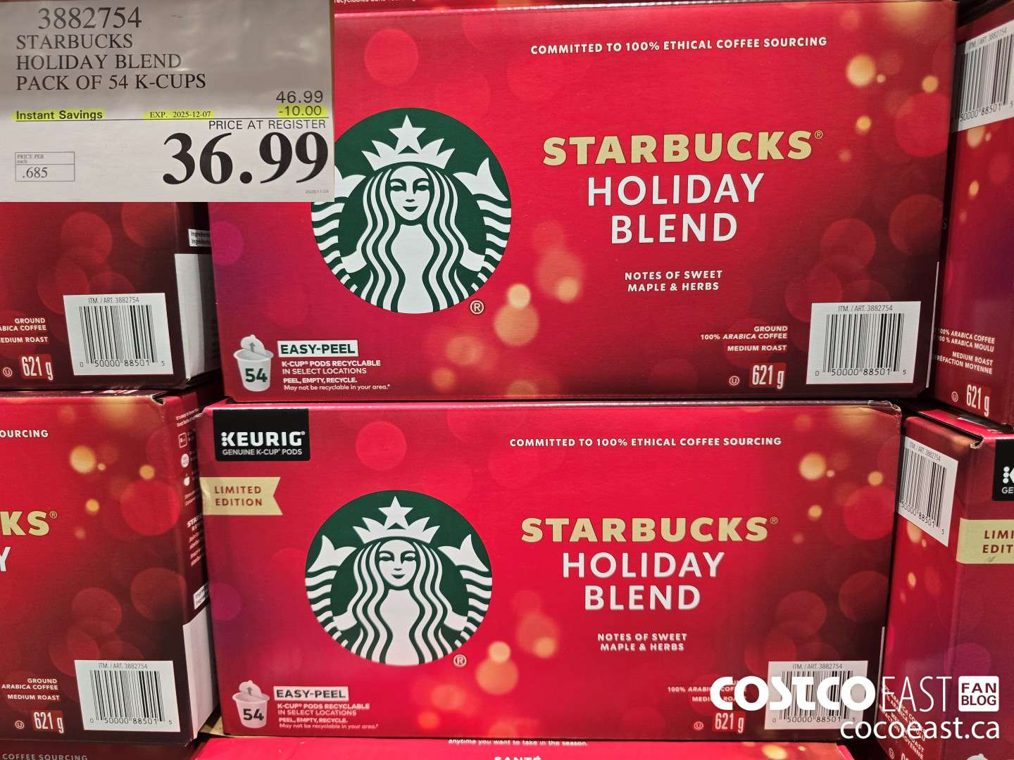 3882754 STARBUCKS HOLIDAY BLEND PACK OF 54 K-CUPS ($10.00 INSTANT SAVINGS EXPIRES ON 2025-12-07) $36.99