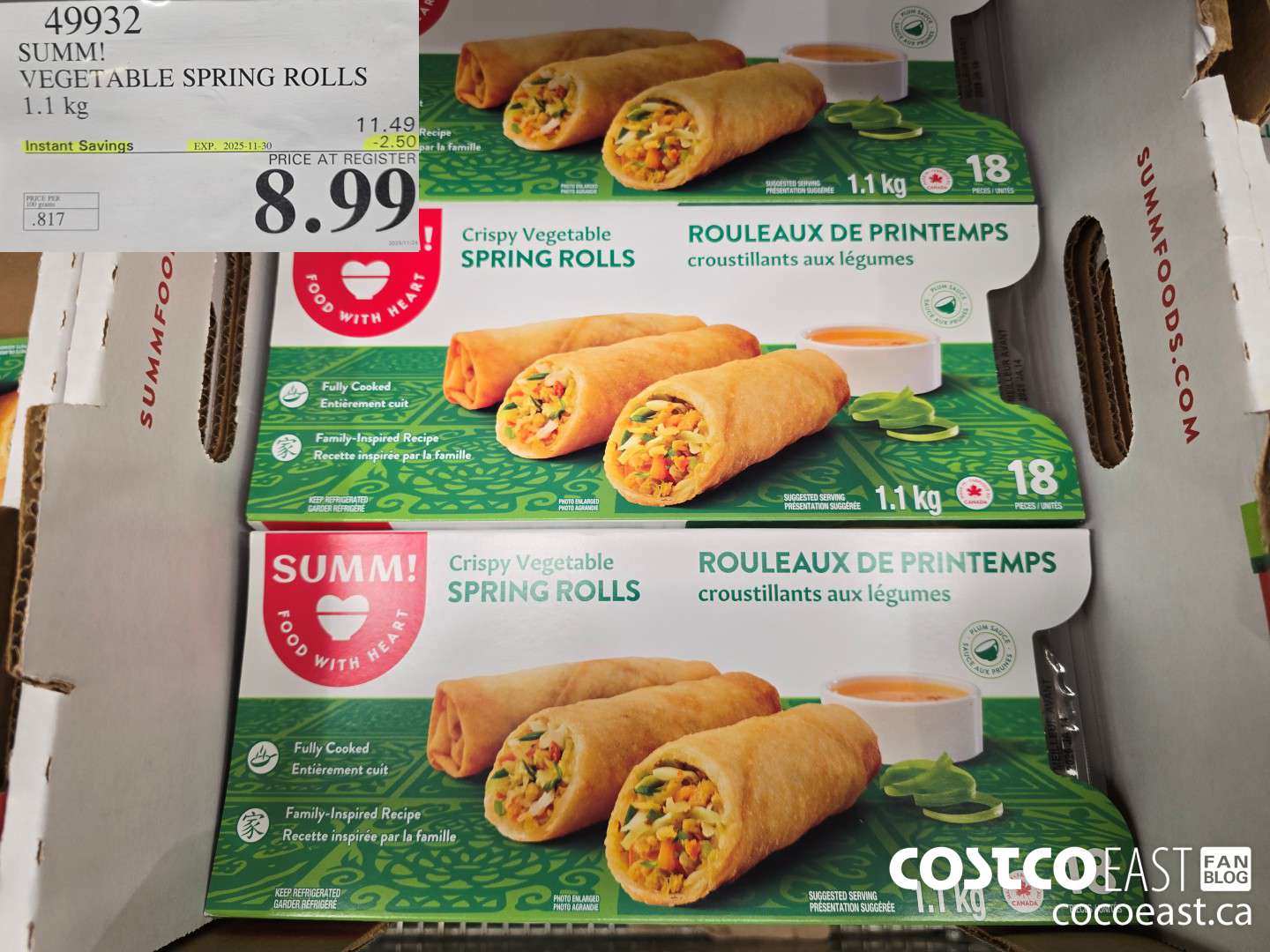 49932 SUMM! VEGETABLE SPRING ROLLS 1.1KG ($2.50 INSTANT SAVINGS EXPIRES ON 2025-11-30) $8.99
