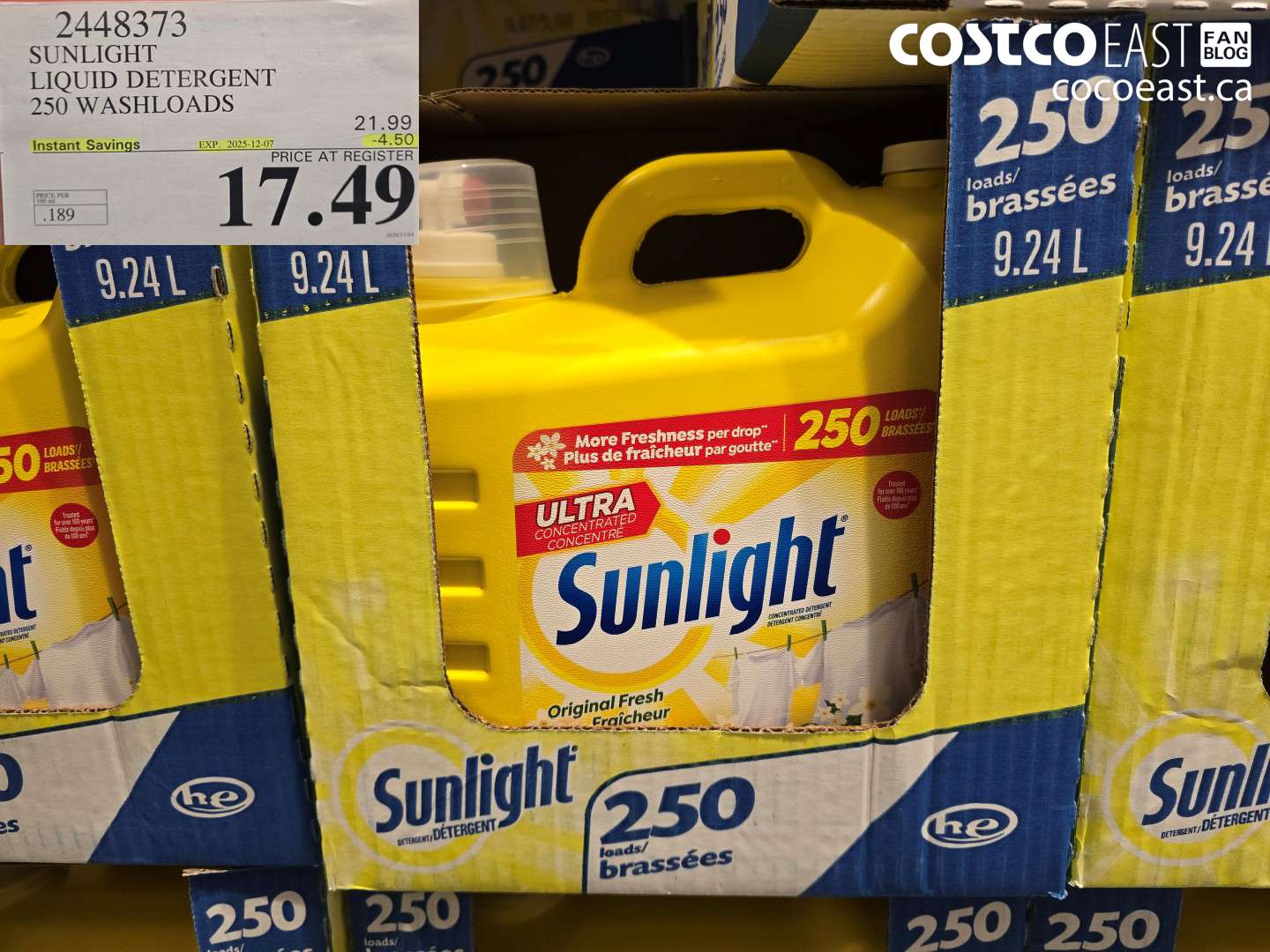 2448373 SUNLIGHT LIQUID DETERGENT 250 wash loads ($4.50 INSTANT SAVINGS EXPIRES ON 2025-12-07) $17.49