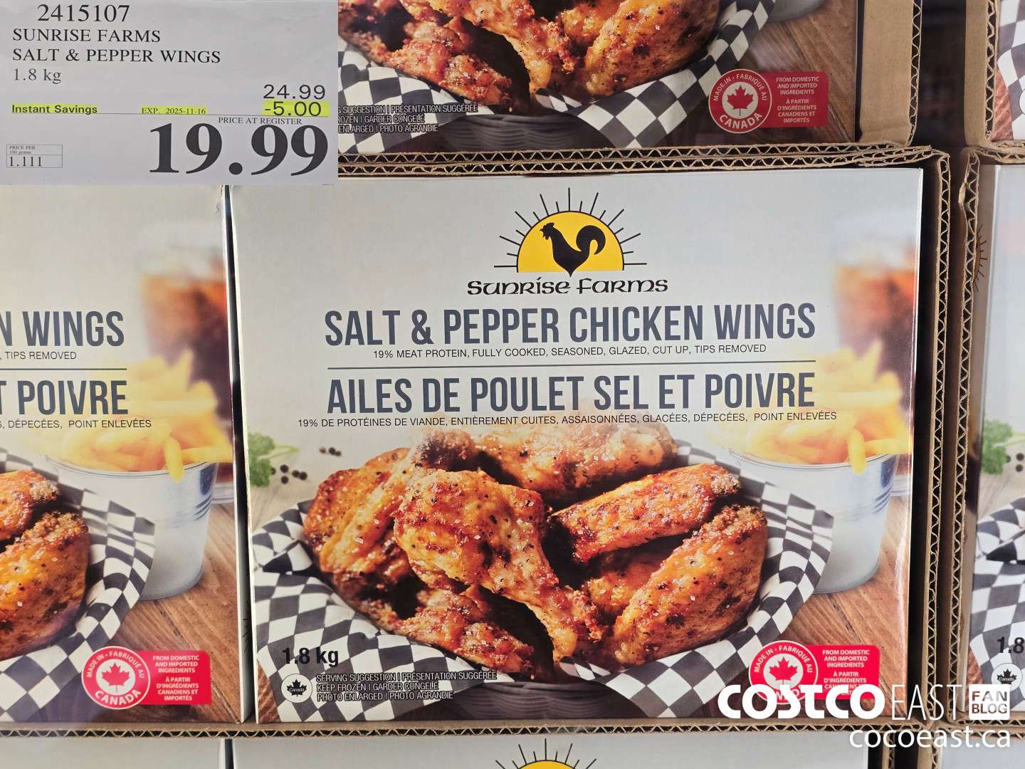 2415107 SUNRISE FARMS SALT & PEPPER WINGS 1.8KG ($5.00 INSTANT SAVINGS EXPIRES ON 2025-11-16) $19.99