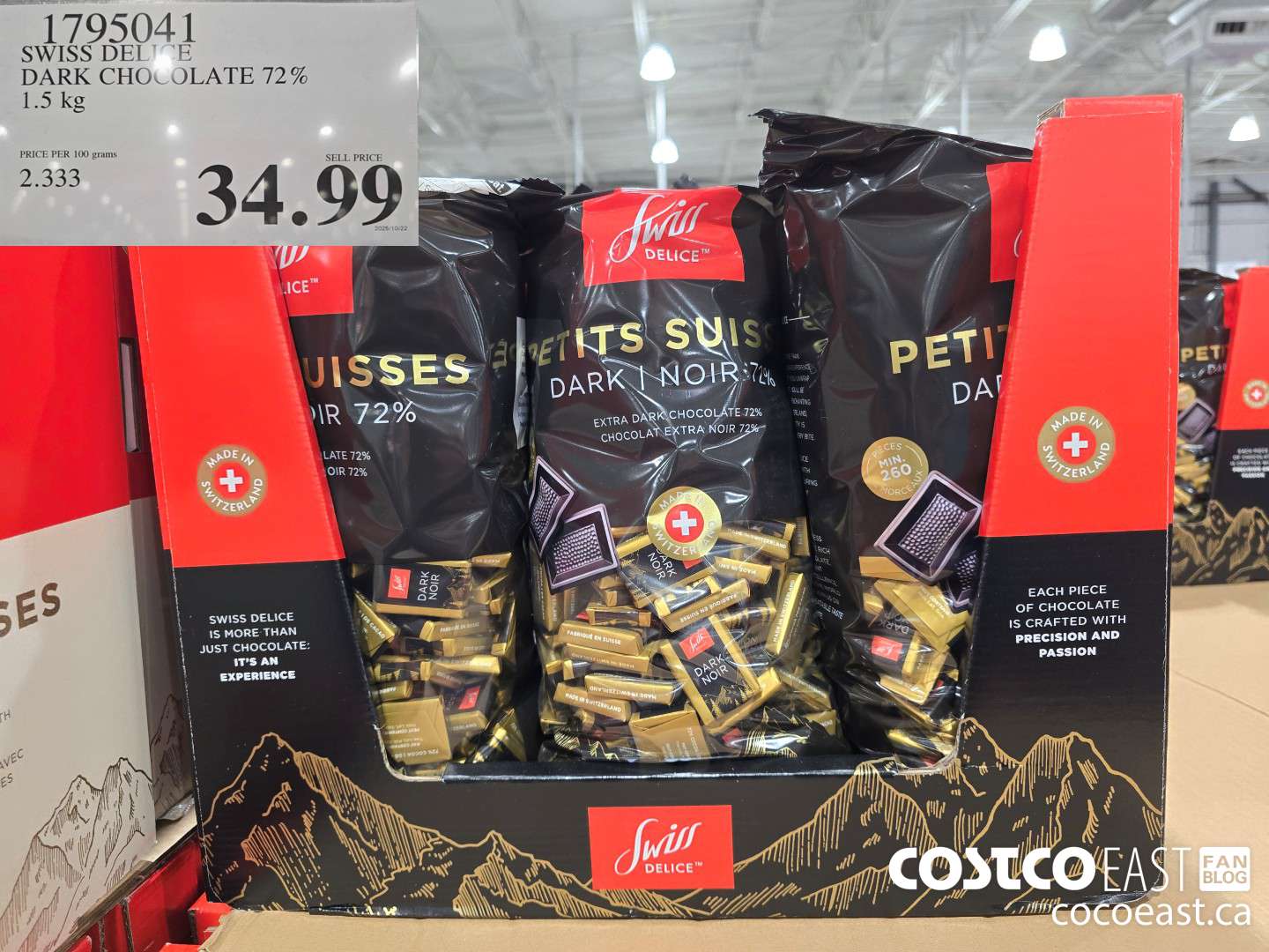 1795041 SWISS DELICE DARK CHOCOLATE 72% 1.5 kg $34.99