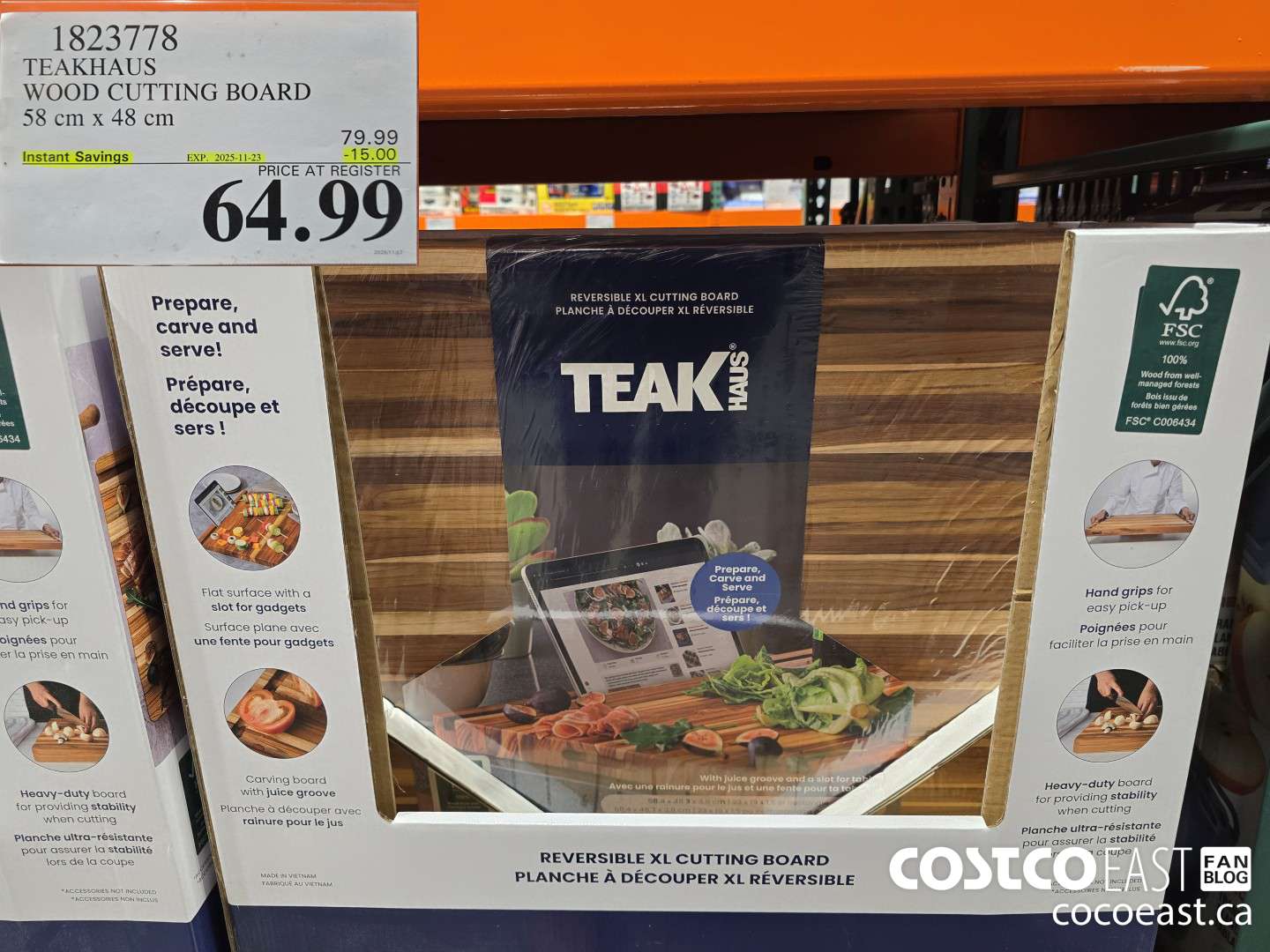 1823778 TEAKHAUS WOOD CUTTING BOARD 58 cm X 48 cm ($15.00 INSTANT SAVINGS EXPIRES ON 2025-11-23) $64.99