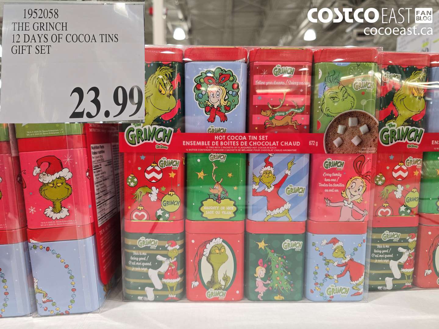 1952058 THE GRINCH 12 DAYS OF COCOA TINS GIFT SET $23.99