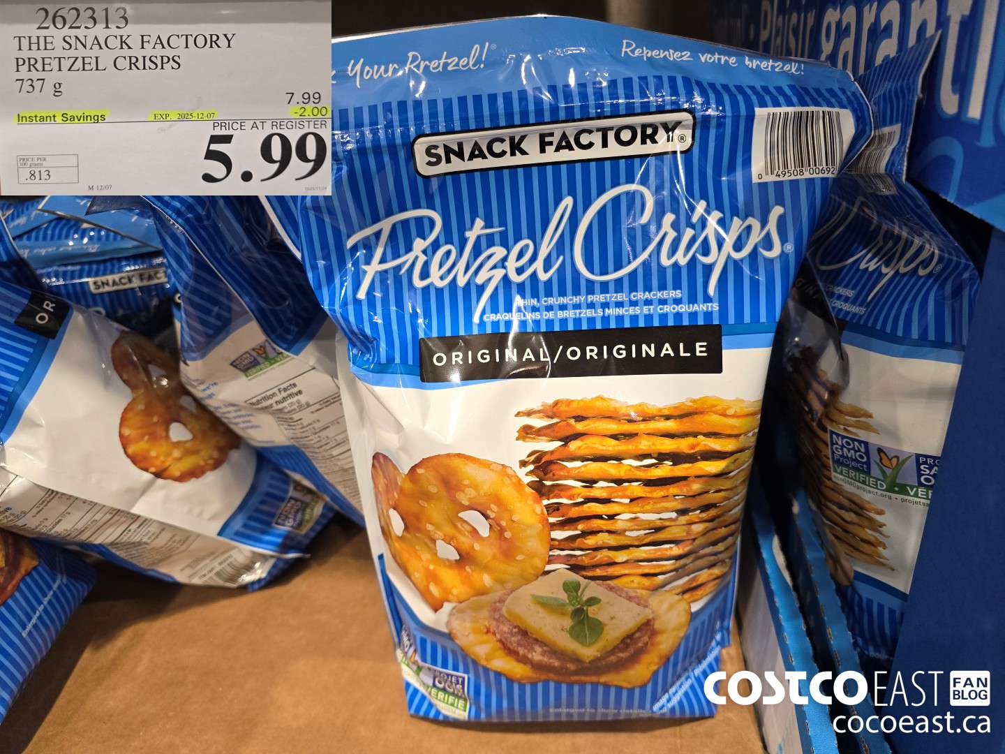 262313 THE SNACK FACTORY PRETZEL CRISPS 737 G ($2.00 INSTANT SAVINGS EXPIRES ON 2025-12-07) $5.99