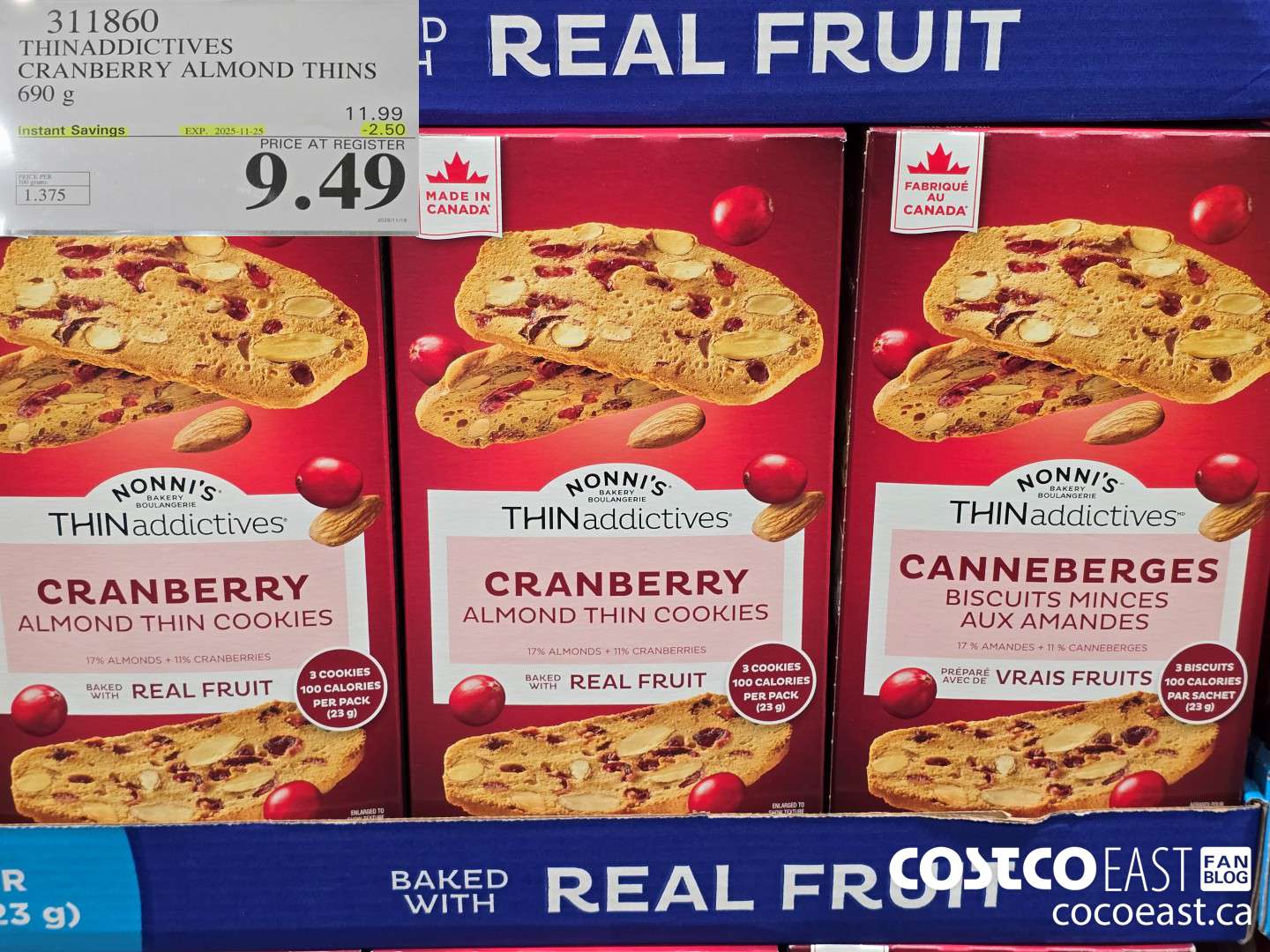 311860 THINADDICTIVES CRANBERRY ALMOND THINS 690 G 250 (EXPIRES ON 2025-11-25) $9.49