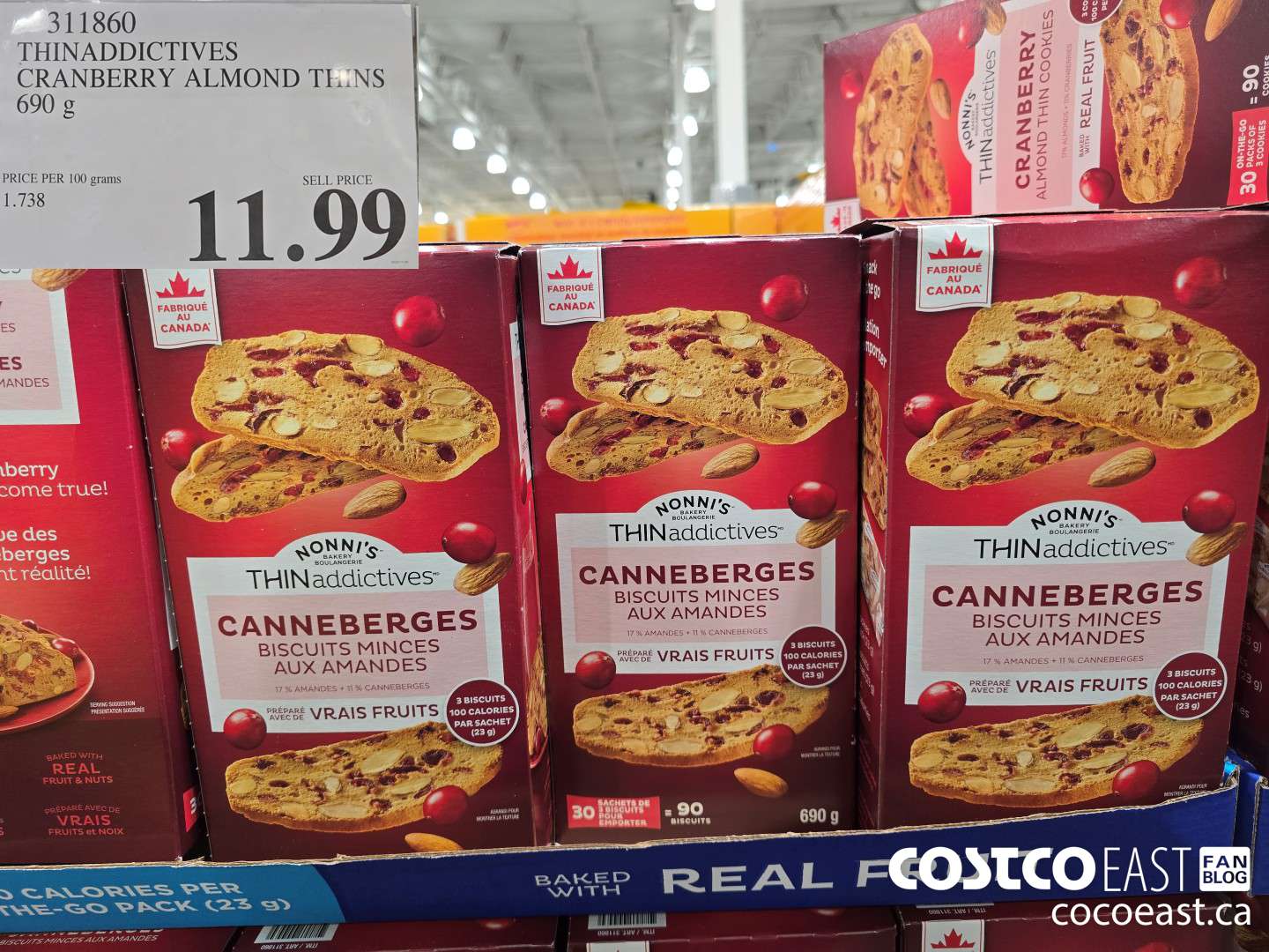 311860 THINADDICTIVES CRANBERRY ALMOND THINS 690 G $11.99