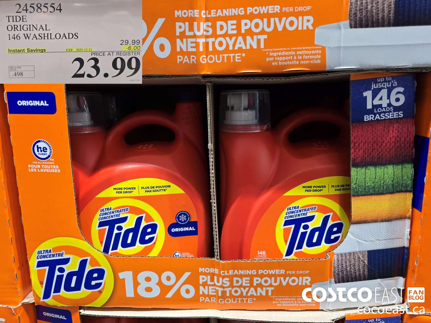 2458554 TIDE ORIGINAL 146 WASHLOADS ($6.00 INSTANT SAVINGS EXPIRES ON 2025-12-21) $23.99