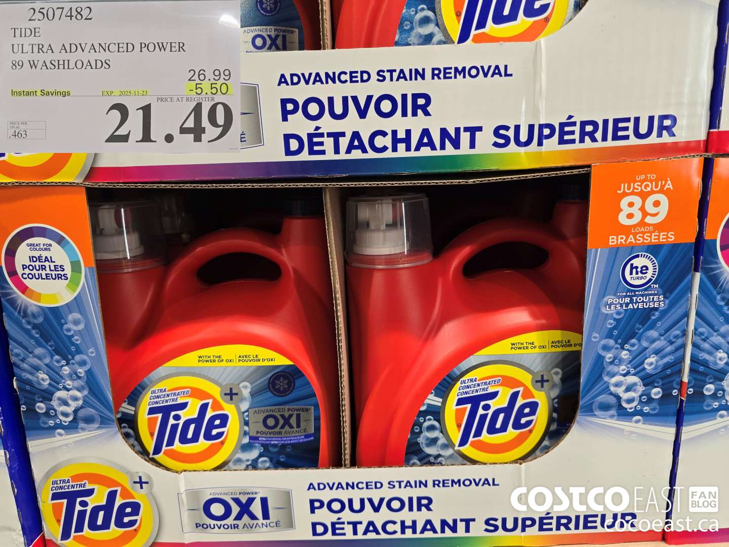 2507482 TIDE ULTRA ADVANCED POWER 89 WASHLOADS ($5.50 INSTANT SAVINGS EXPIRES ON 2025-11-23) $21.49