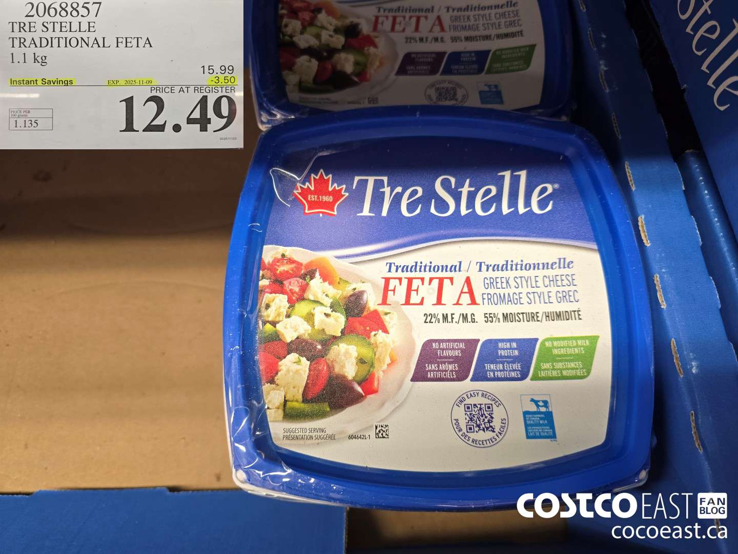 2068857 TRE STELLE TRADITIONAL FETA 1.1 KG ($3.50 INSTANT SAVINGS EXPIRES ON 2025-11-09) $12.49