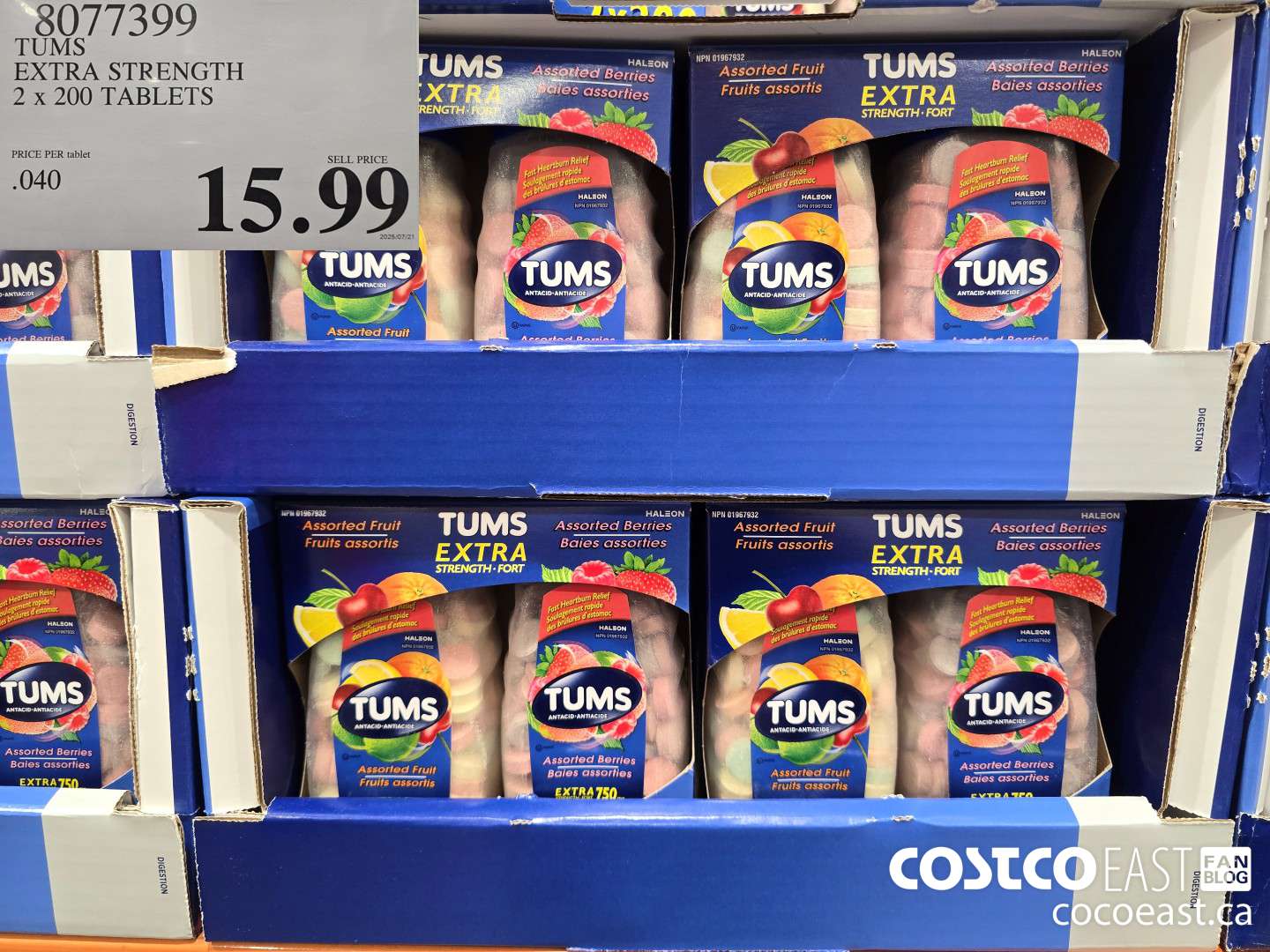 8077399 TUMS EXTRA STRENGTH 2x 200 TABLETS $15.99