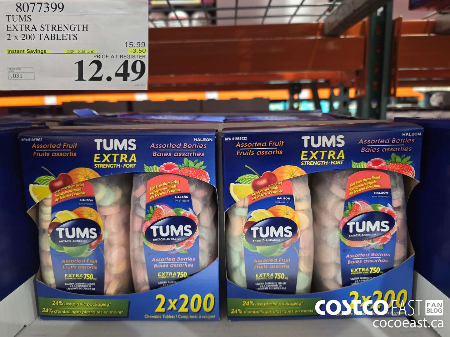8077399 TUMS EXTRA STRENGTH 2x 200 TABLETS ($3.50 INSTANT SAVINGS EXPIRES ON 2025-12-07) $12.49
