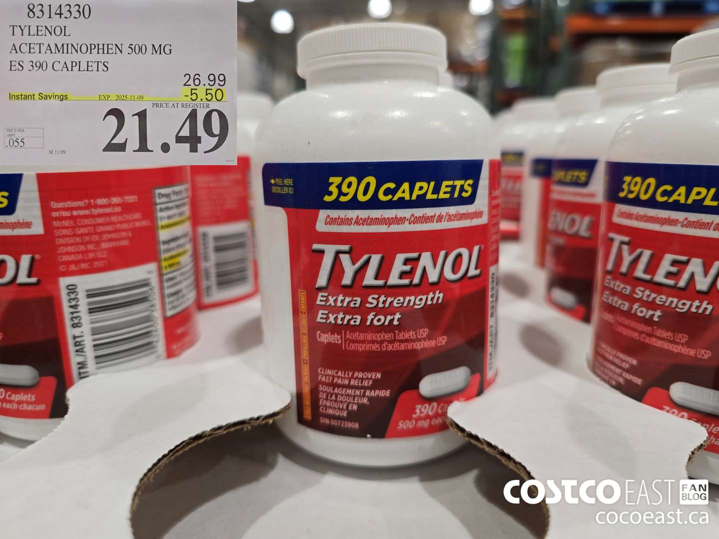 8314330 TYLENOL ACETAMINOPHEN 500MG ES 390 CAPLETS ($5.50 INSTANT SAVINGS EXPIRES ON 2025-11-09) $21.49
