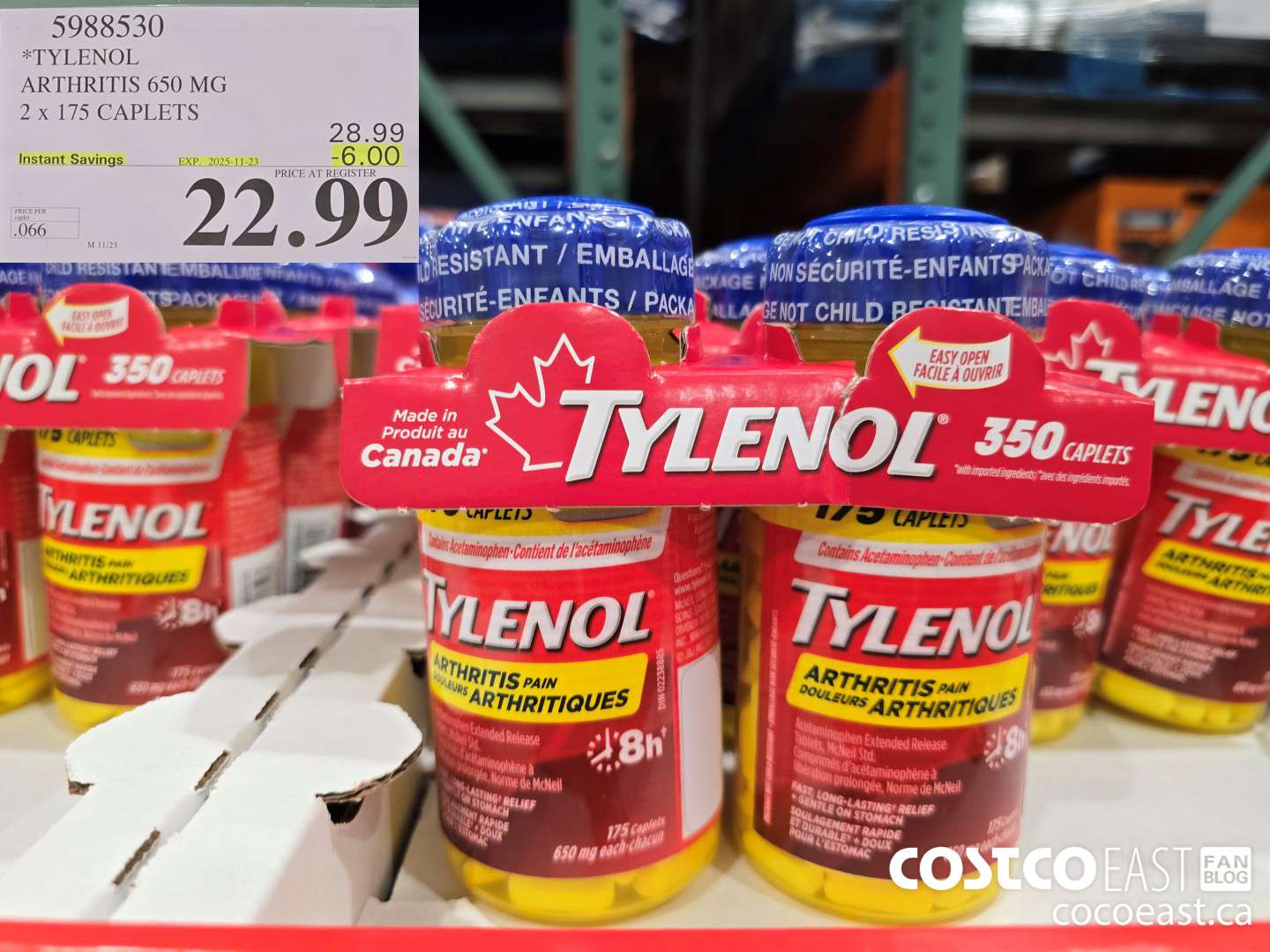 5988530 *TYLENOL ARTHRITIS 650 MG 2 x 175 CAPLETS ($6.00 INSTANT SAVINGS EXPIRES ON 2025-11-23) $22.99