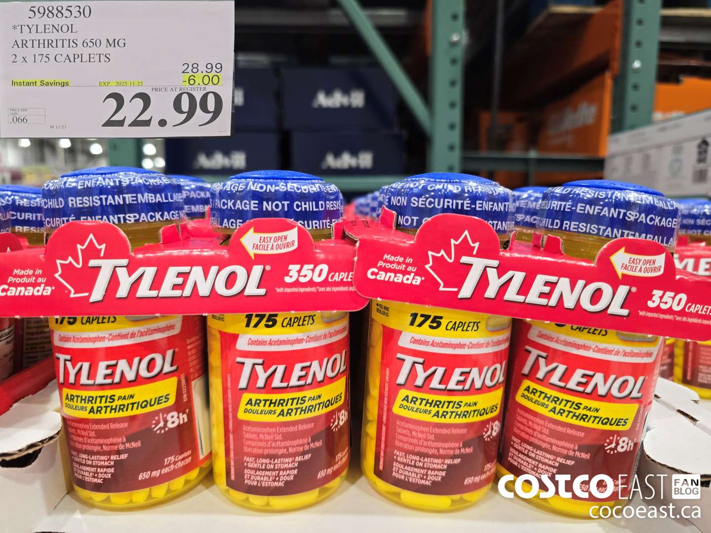 5988530 *TYLENOL ARTHRITIS 650 MG 2 x 175 CAPLETS ($6.00 INSTANT SAVINGS EXPIRES ON 2025-11-23) $22.99