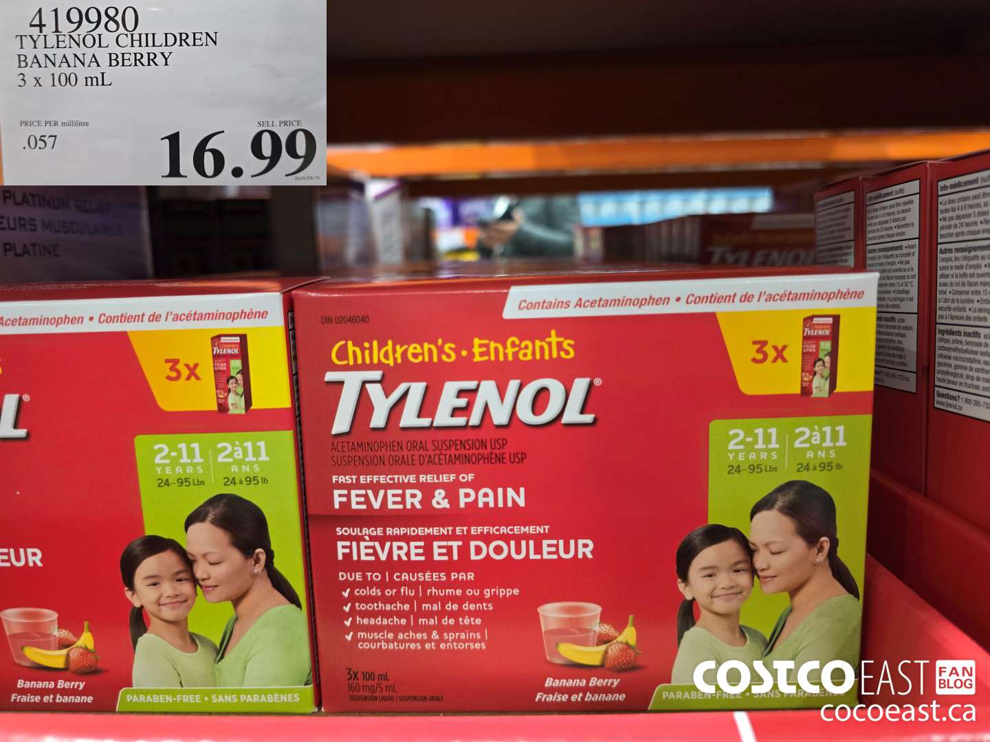 419980 TYLENOL CHILDREN BANANA BERRY 3 x 100 ML $16.99