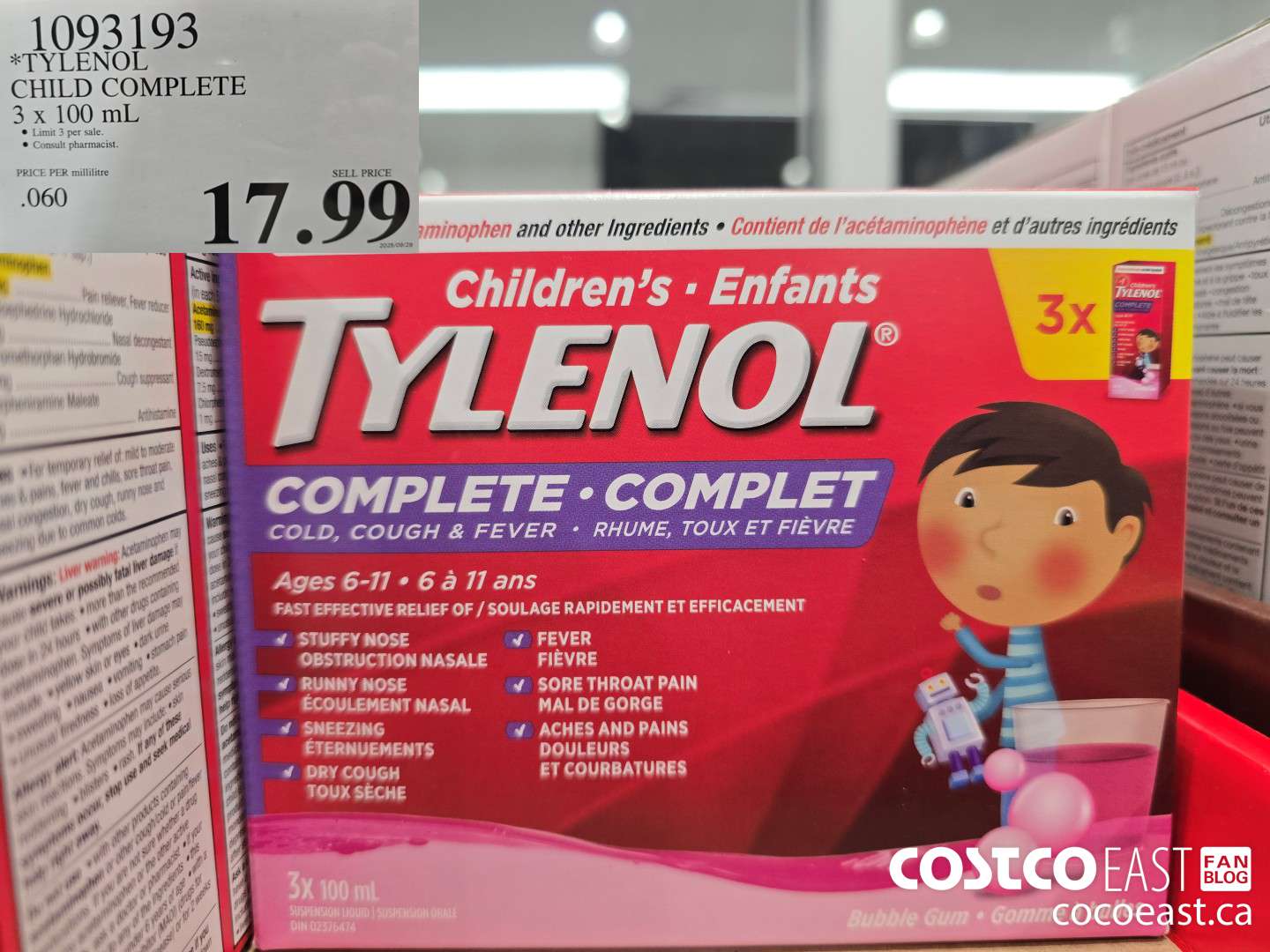1093193 TYLENOL CHILD COMPLETE 3 X 100ML $17.99