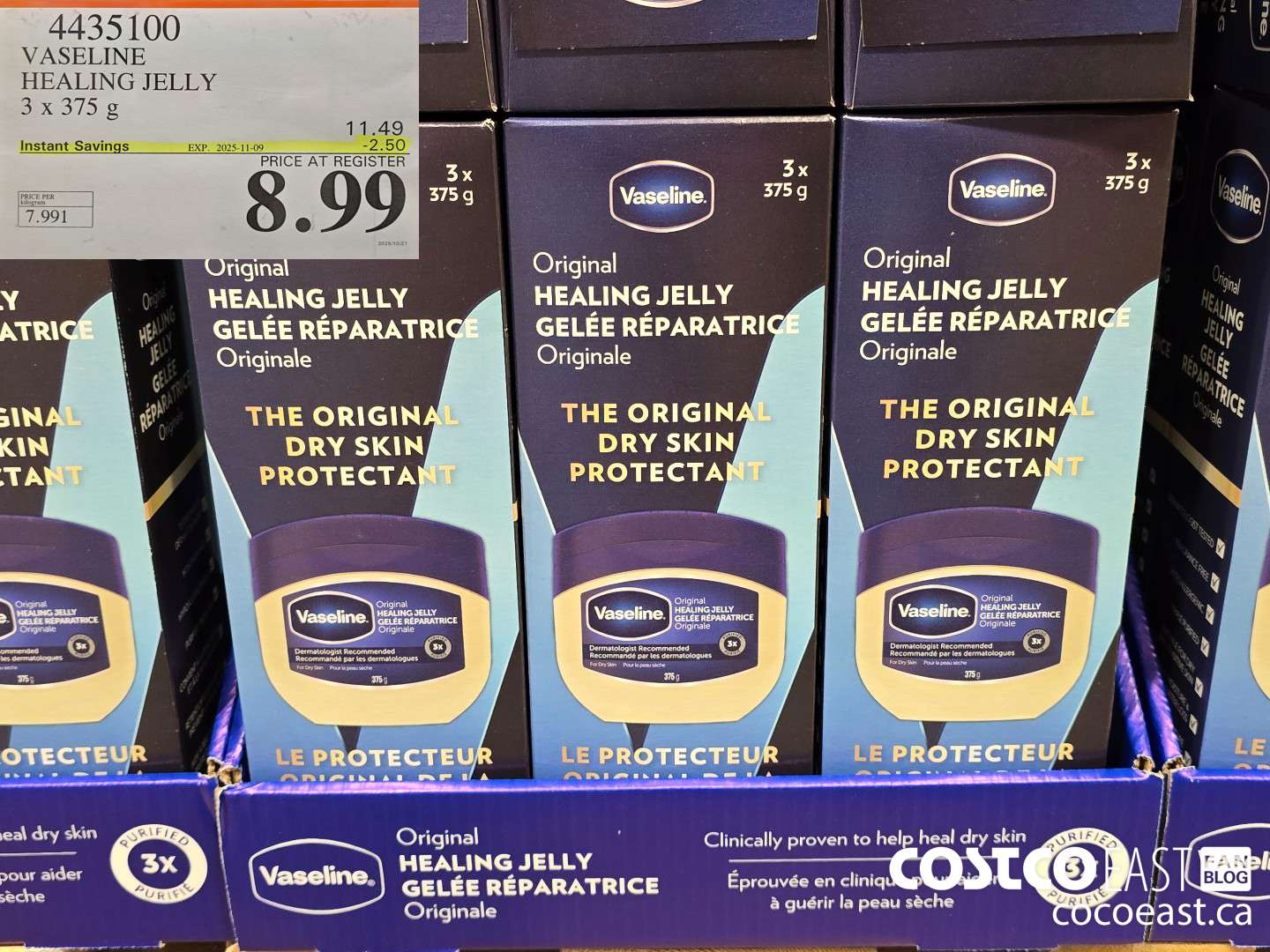 4435100 VASELINE HEALING JELLY 3 X 375 G ($2.50 INSTANT SAVINGS EXPIRES ON 2025-11-09) $8.99
