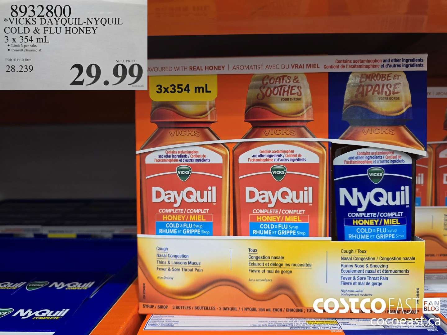 8932800 VICKS DAYQUIL-NYQUIL COLD & FLU HONEY 3 X 354 ML $29.99