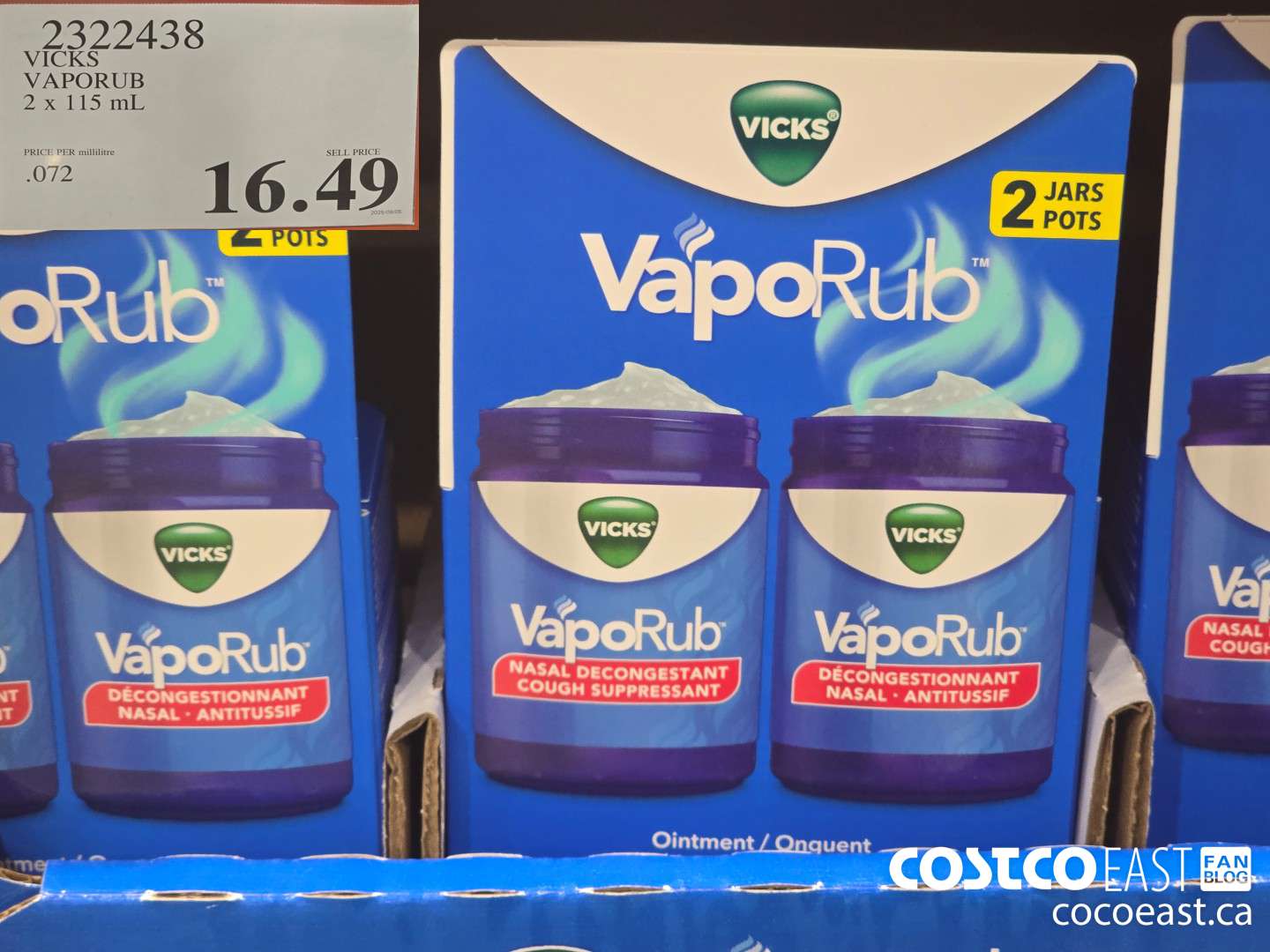 2322438 VICKS VAPORUB 2 X 115 ml $16.49
