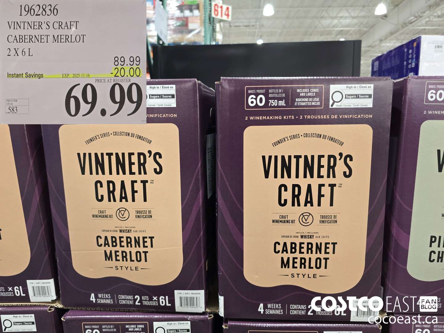 1962836 VINTNER'S CRAFT CABERNET MERLOT 2 X 6 L ($20.00 INSTANT SAVINGS EXPIRES ON 2025-11-16) $69.99