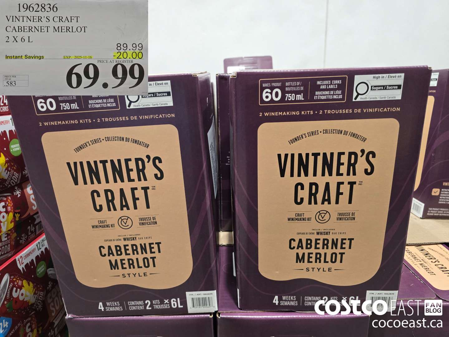 1962836 VINTNER'S CRAFT CABERNET MERLOT 2 X 6 L ($20.00 INSTANT SAVINGS EXPIRES ON 2025-11-16) $69.99