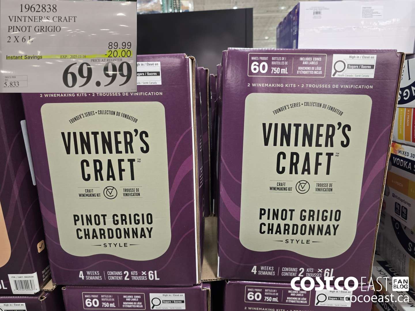 1962838 VINTNER'S CRAFT PINOT GRIGIO 2 X 6 L ($20.00 INSTANT SAVINGS EXPIRES ON 2025-11-16) $69.99