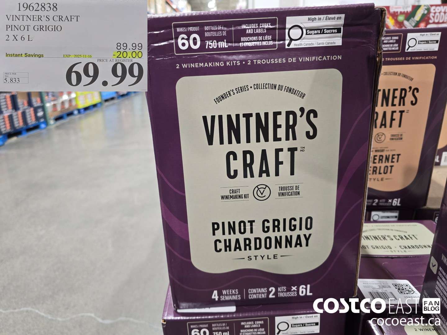 1962838 VINTNER'S CRAFT PINOT GRIGIO 2 X 6 L ($20.00 INSTANT SAVINGS EXPIRES ON 2025-11-16) $69.99