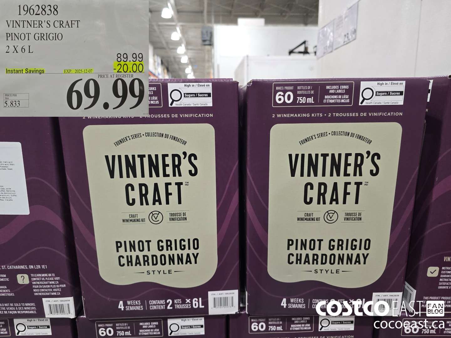 1962838 VINTNER'S CRAFT PINOT GRIGIO 2 X 6 L ($20.00 INSTANT SAVINGS EXPIRES ON 2025-12-07) $69.99