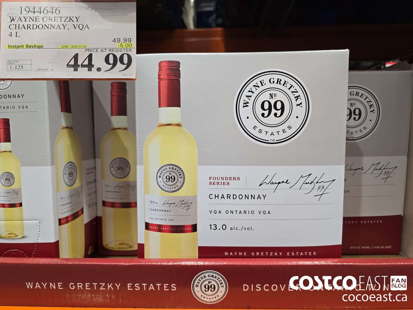 1944646 WAYNE GRETZKY CHARDONNAY, VQA 4 L ($5.00 INSTANT SAVINGS EXPIRES ON 2025-11-30) $44.99
