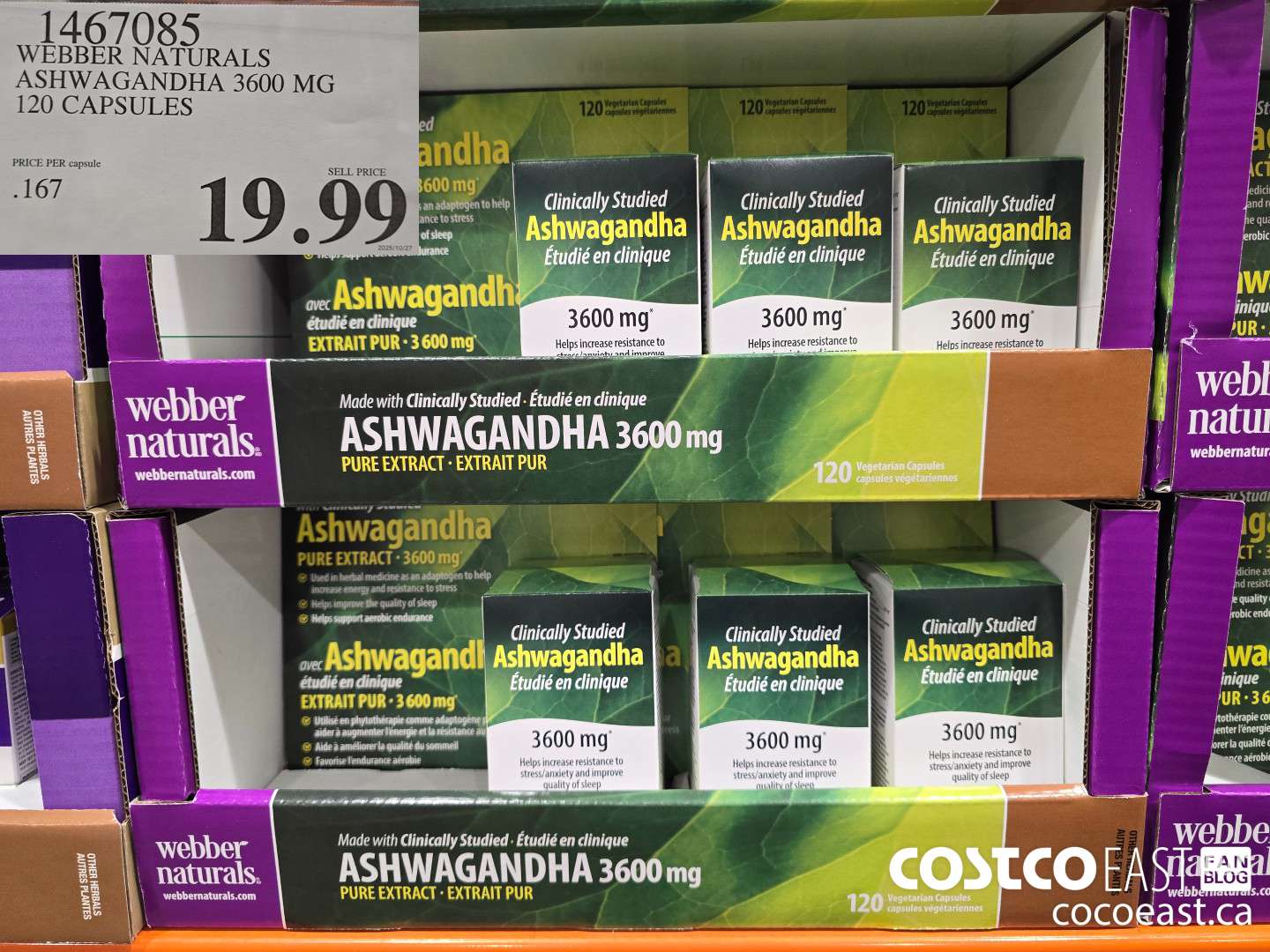 1467085 WEBBER NATURALS ASHWAGANDHA 3600MG 120 CAPSULES $19.99