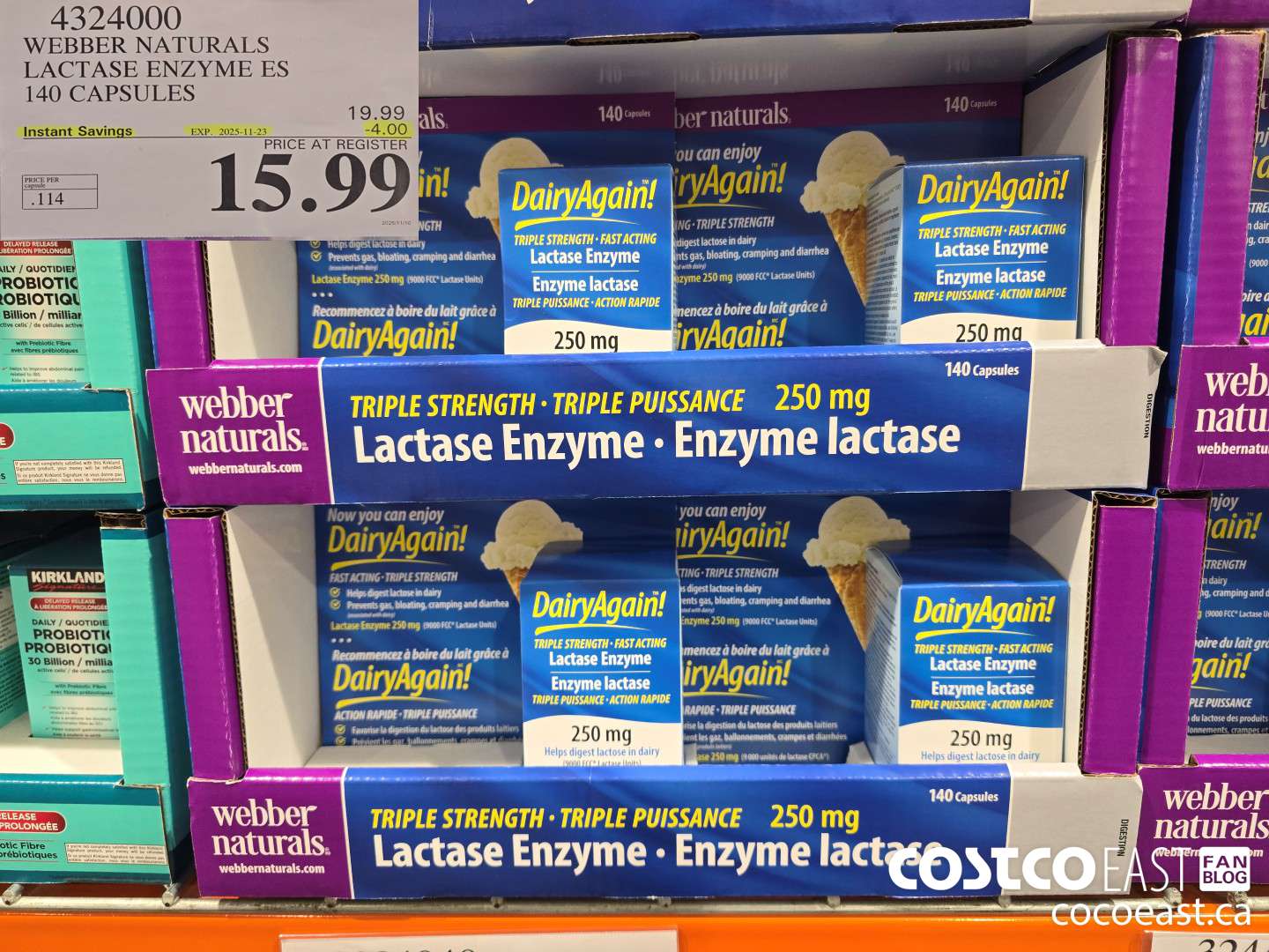 4324000 WEBBER NATURALS LACTASE ENZYME ES 140 CAPSULES ($4.00 INSTANT SAVINGS EXPIRES ON 2025-11-23) $15.99