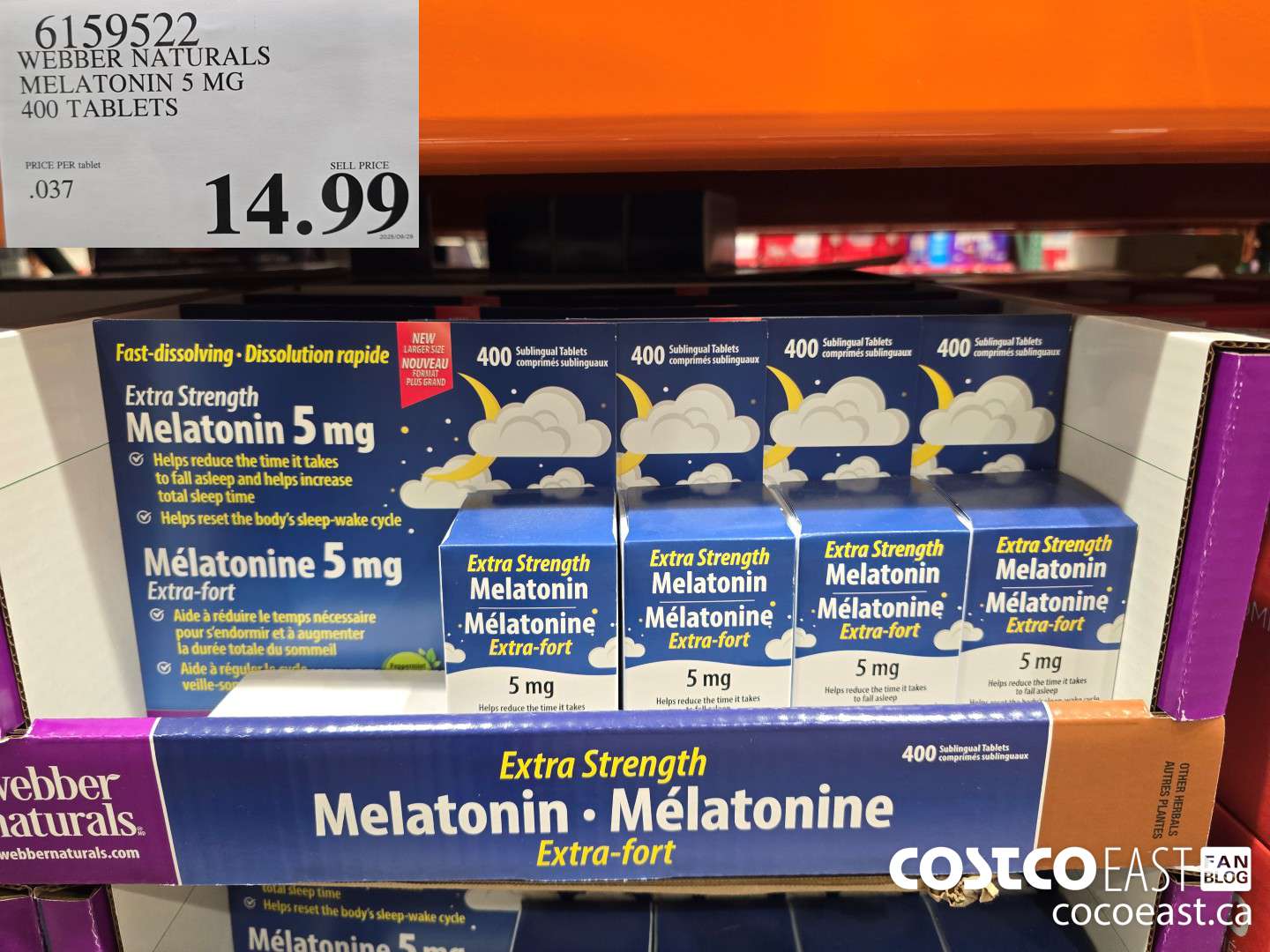 6159522 WEBBER NATURALS MELATONIN 5 MG 400 TABLETS $14.99