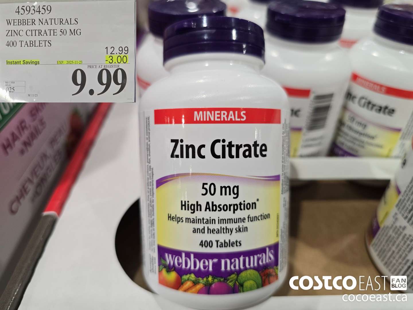 4593459 WEBBER NATURALS ZINC CHELATE 50MG 400 CAPSULES ($3.00 INSTANT SAVINGS EXPIRES ON 2025-11-23) $12.99